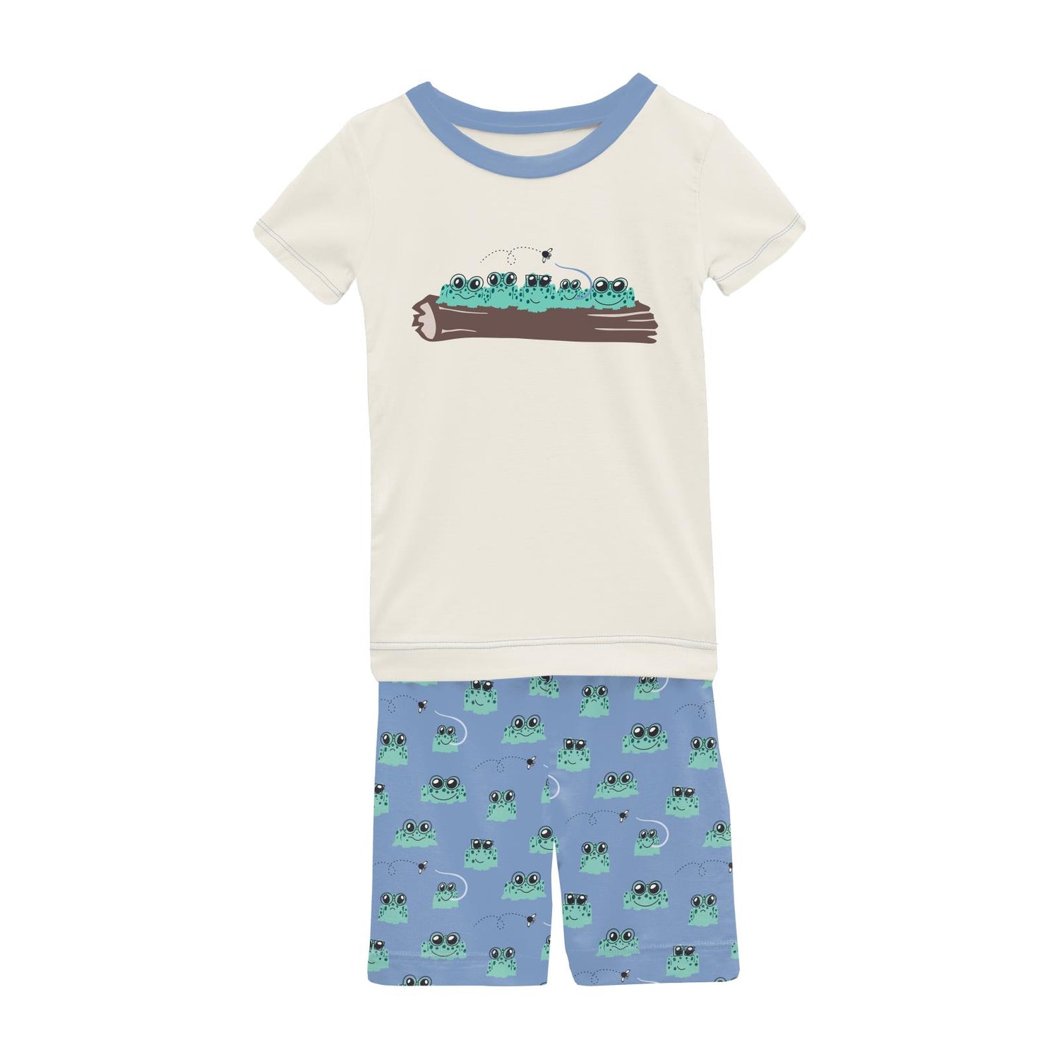 Short Sleeve Graphic Tee Pajama Set with Shorts in Dream Blue Bespeckled Frogs (276657)