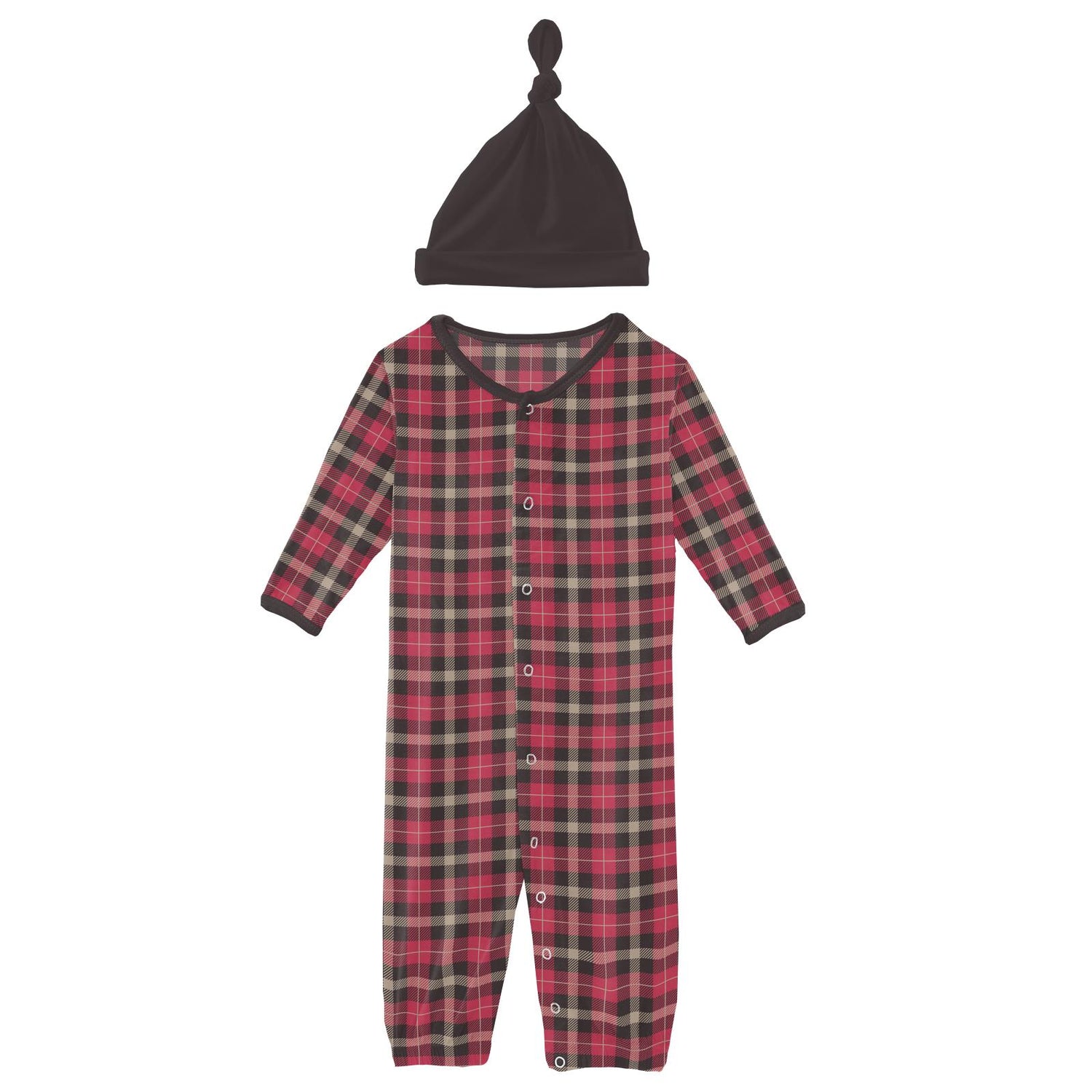 Print Layette Gown Converter & Single Knot Hat Set in 90's Plaid (264364)