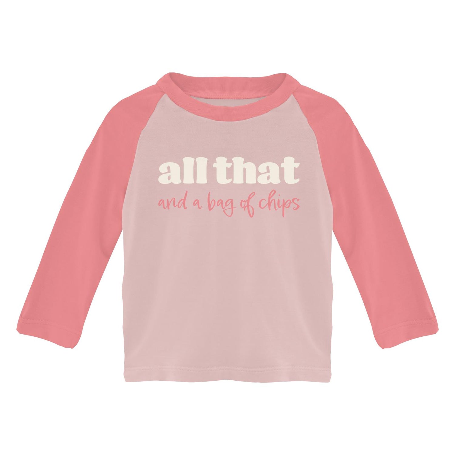 Long Sleeve Crew Neck Graphic Raglan Tee in Baby Rose All That (262497)