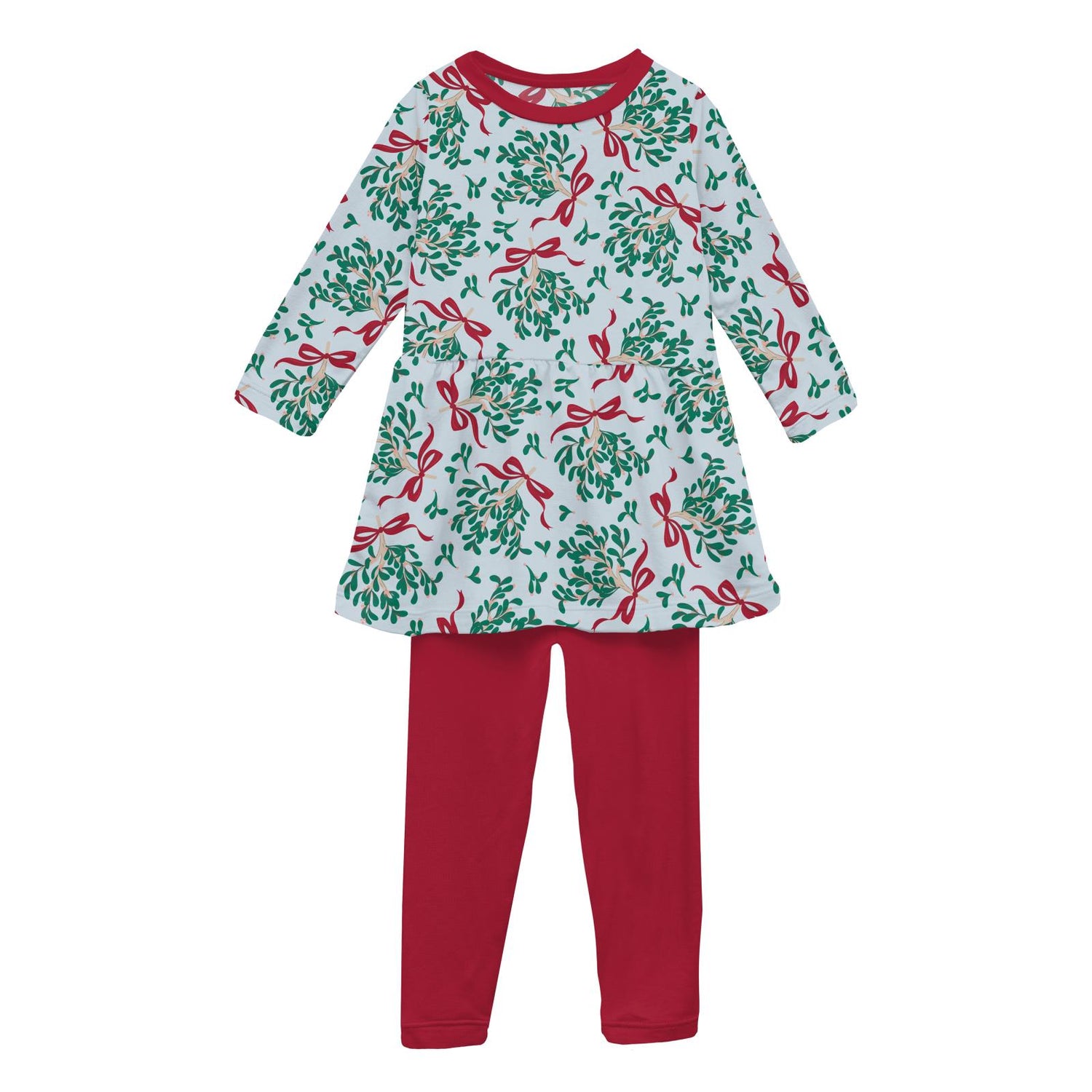 Print Long Sleeve Playtime Outfit Set in Illusion Blue Mistletoe & Ribbons (318187)