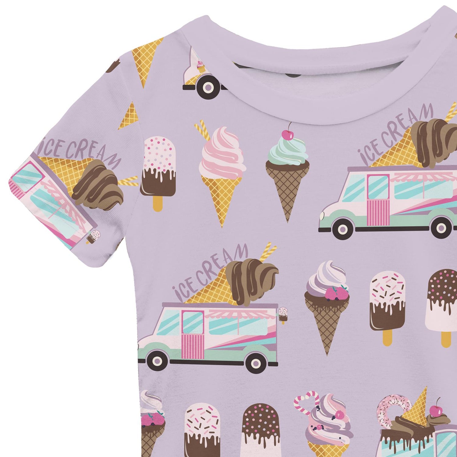Print Short Sleeve Pajama Set with Shorts in Thistle Ice Cream Truck (362666)