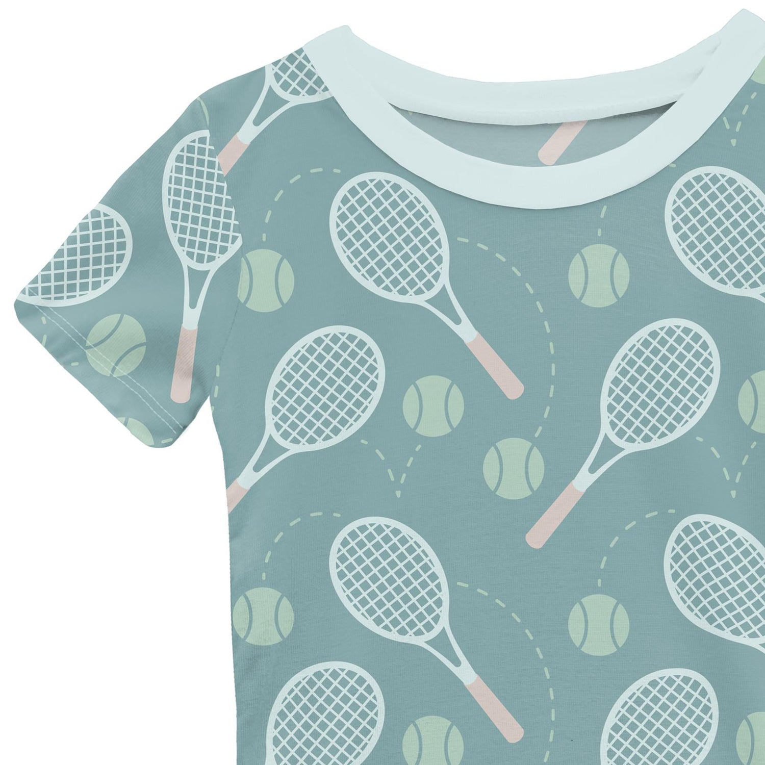 Print Short Sleeve Pajama Set with Shorts in Jade Tennis (362663)
