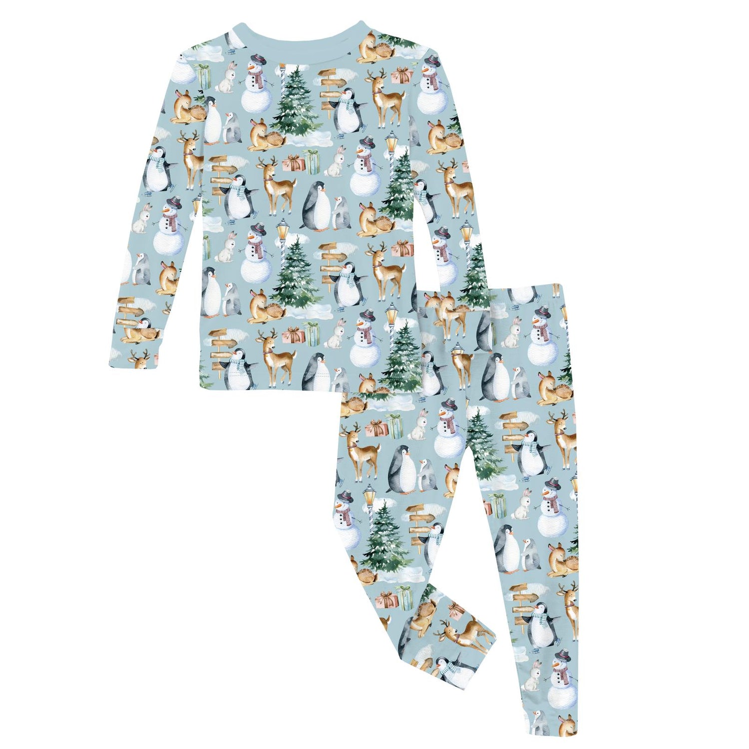 Print Long Sleeve Pajama Set in Spring Sky Winter Woodland (373110)