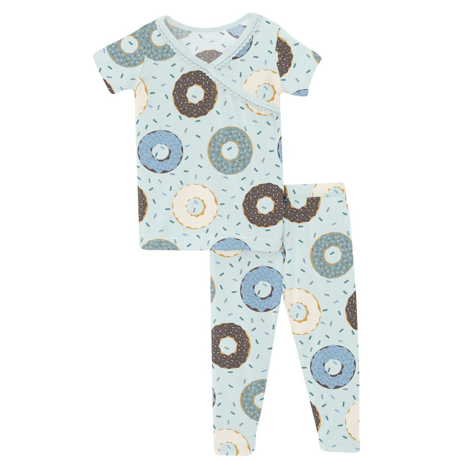 Print Short Sleeve Scallop Kimono Pajama Set in Fresh Air Donuts and Sprinkles (359068)