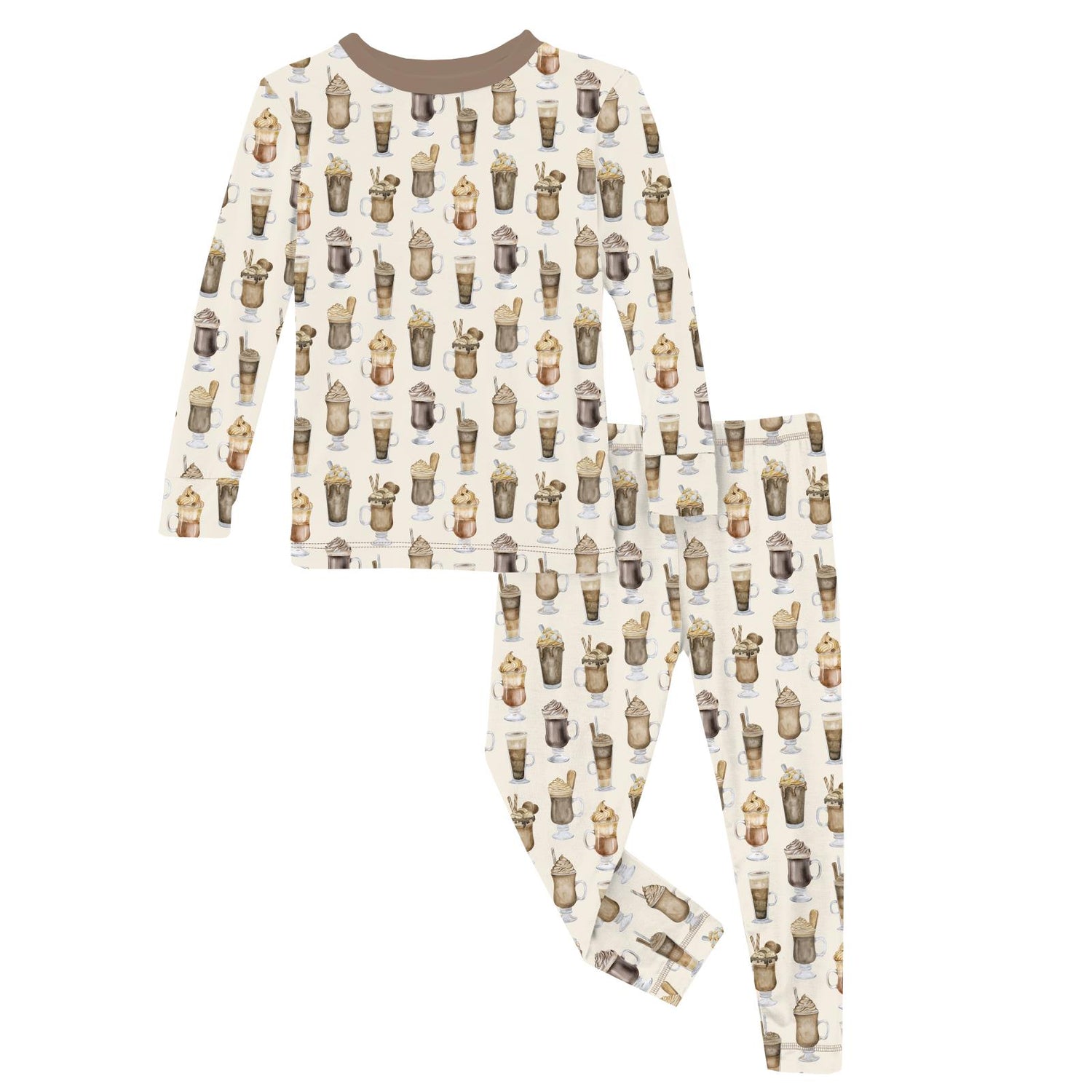 Print Long Sleeve Pajama Set in Natural Hot Chocolate (343558)