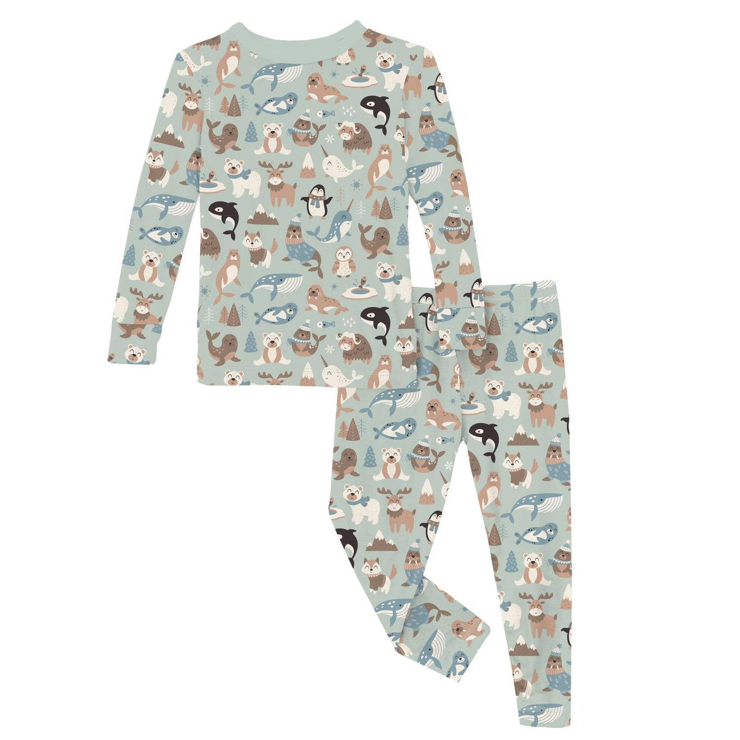 Print Long Sleeve Pajama Set in Aloe Arctic Animals (343658)