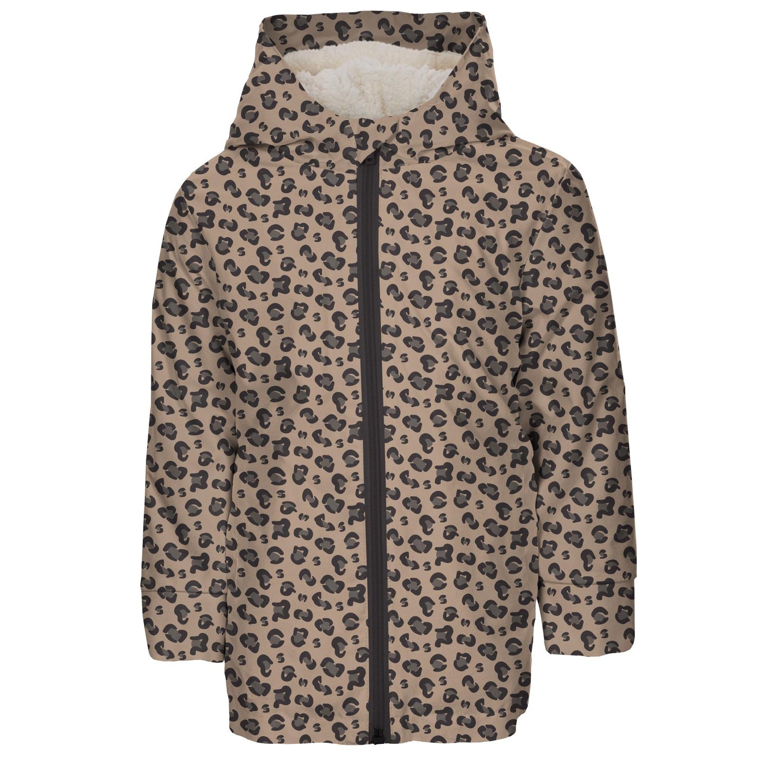 Print Sherpa-Lined Raincoat in Suede Cheetah Print