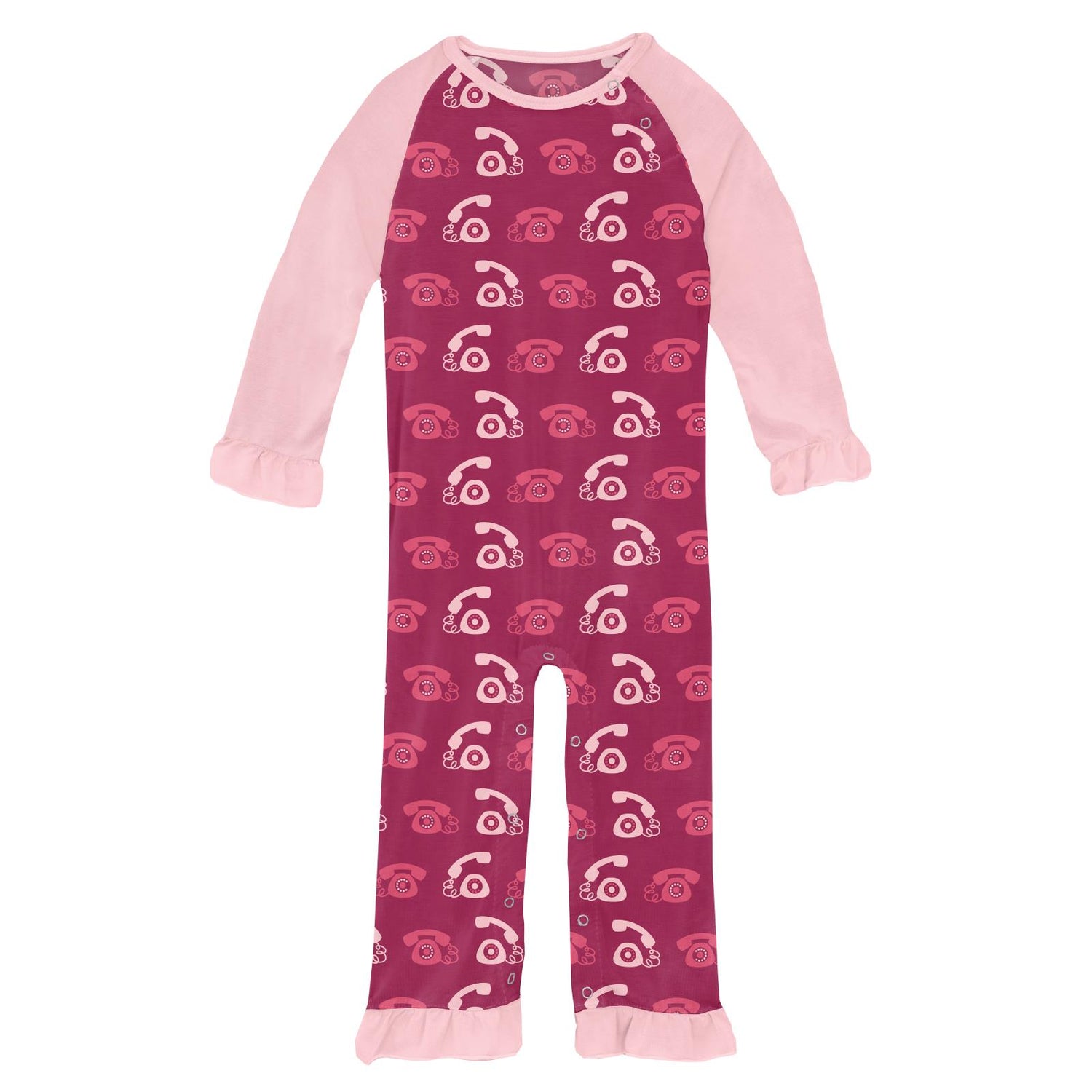Print Ruffle Raglan Romper in Berry Telephone (225334)