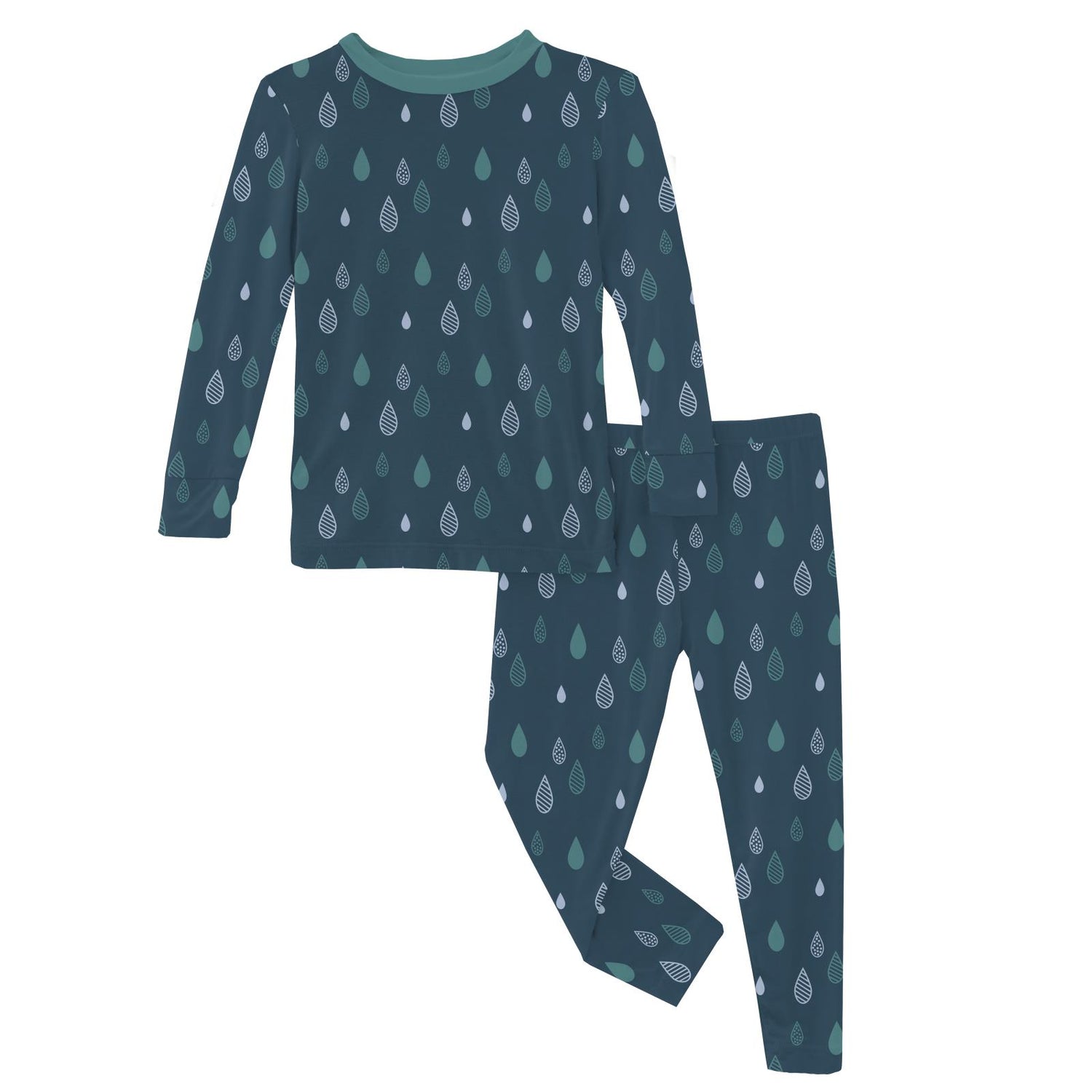 Print Long Sleeve Pajama Set in Peacock Raindrops (225987)
