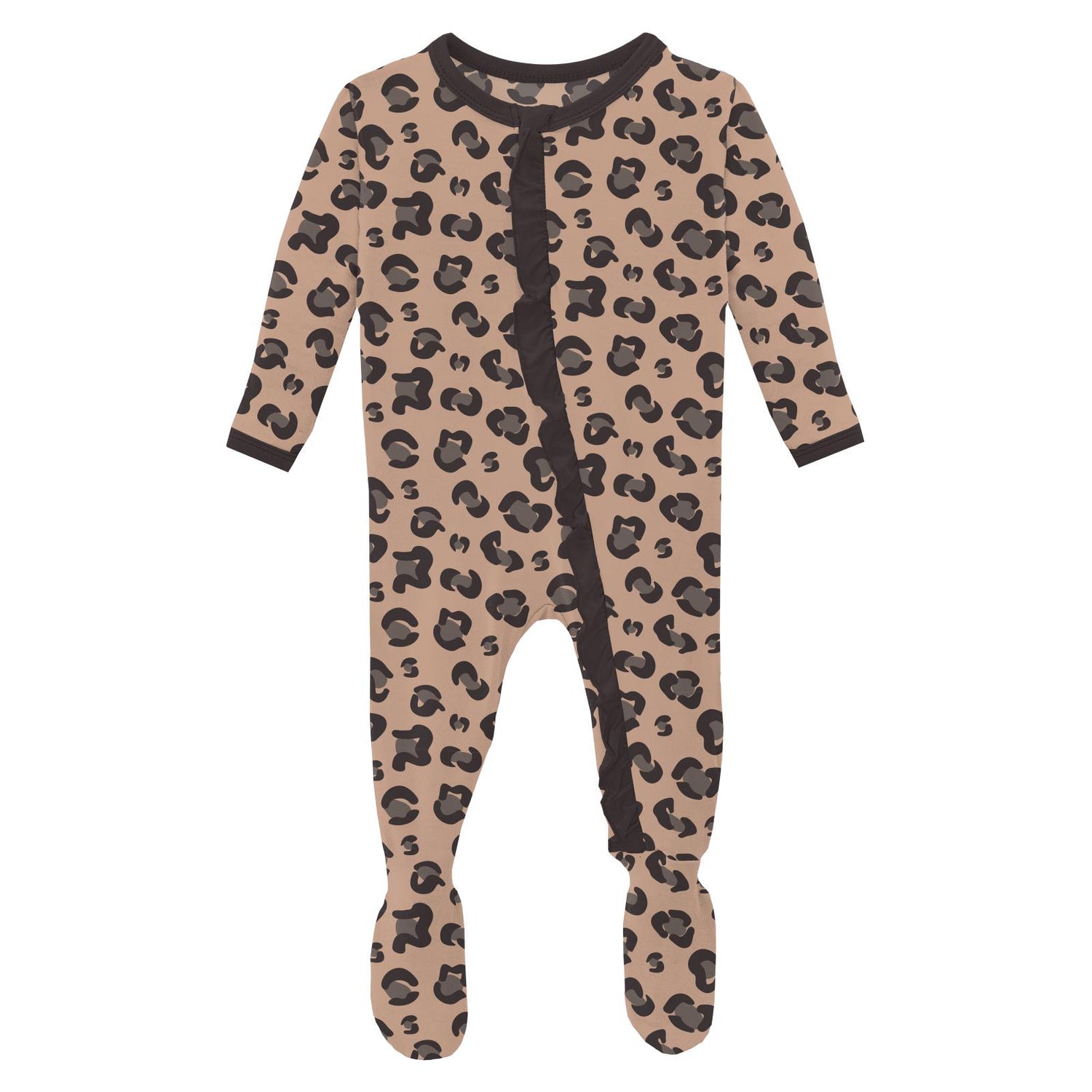 Print Layette Ruffle Footie with Zipper in Suede Cheetah Print (227330)