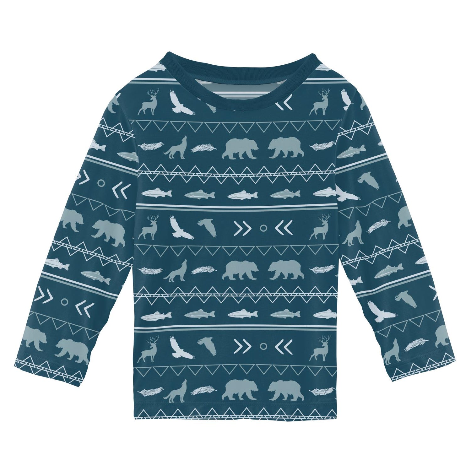 Print Long Sleeve Crew Neck Tee in Peacock Native Tribal Lore (291580)