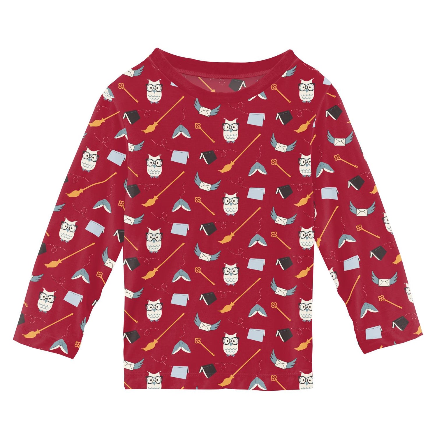 Print Long Sleeve Crew Neck Tee in Crimson Magical World (291678)