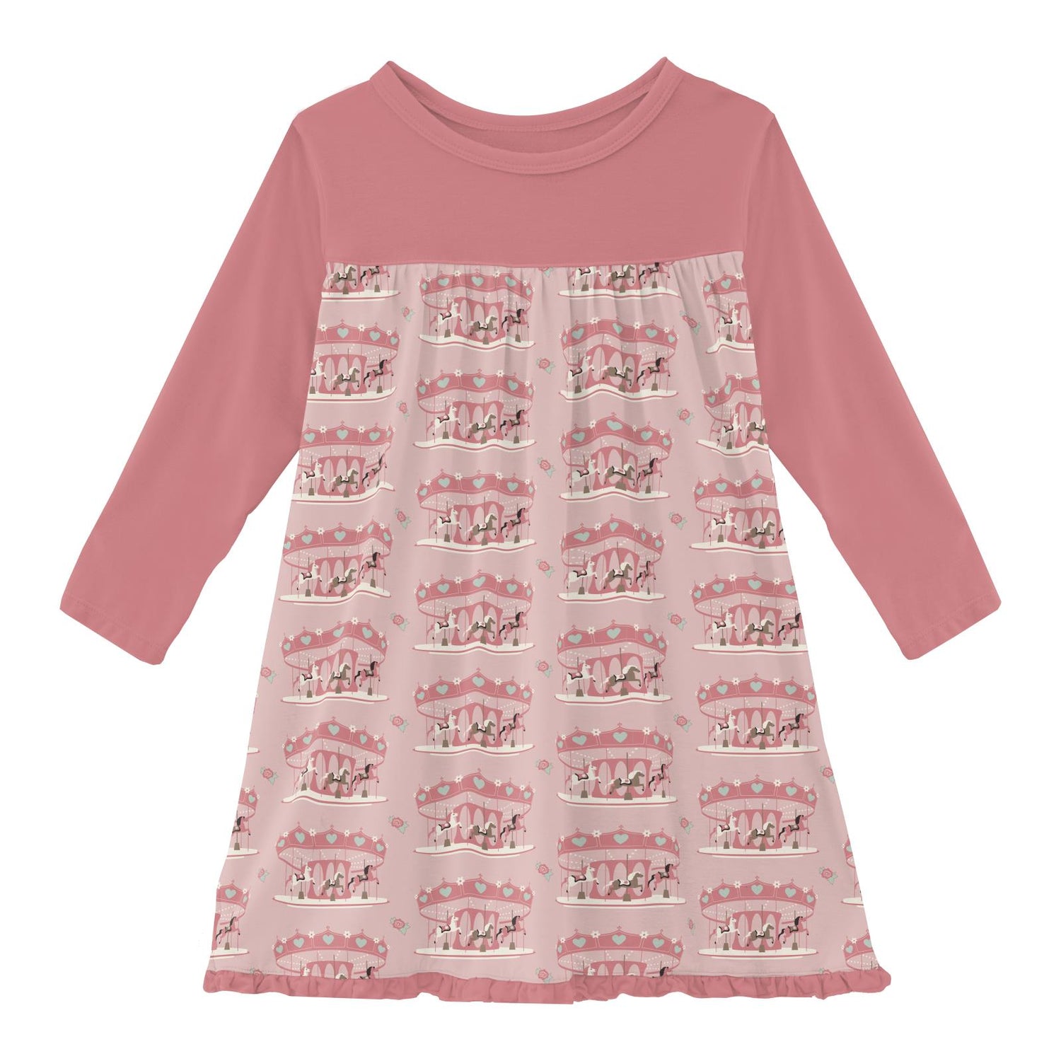 Print Long Sleeve Swing Dress in Baby Rose Fair Carousel (333599)