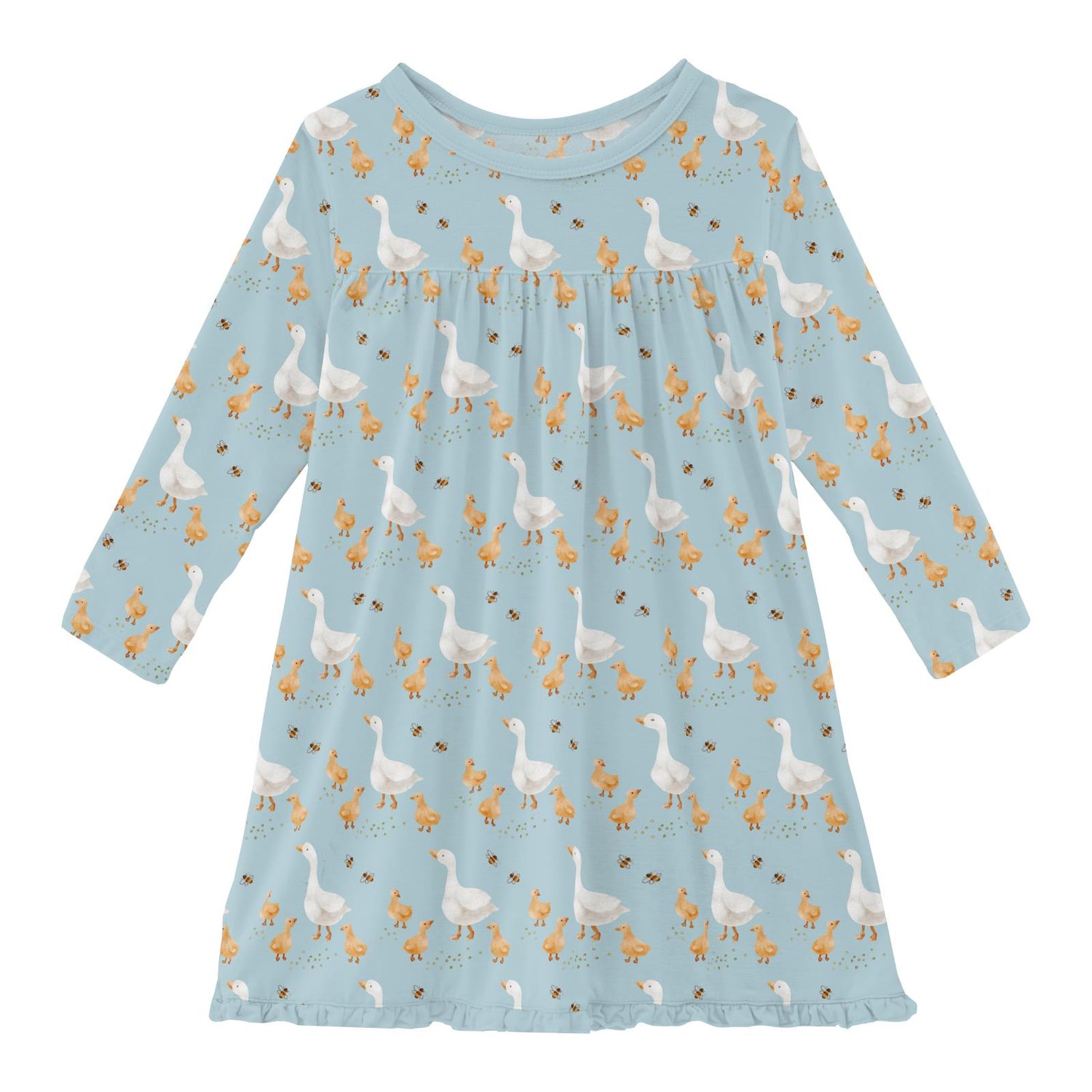 Print Long Sleeve Swing Dress in Spring Sky Feeding Ducks (333679)