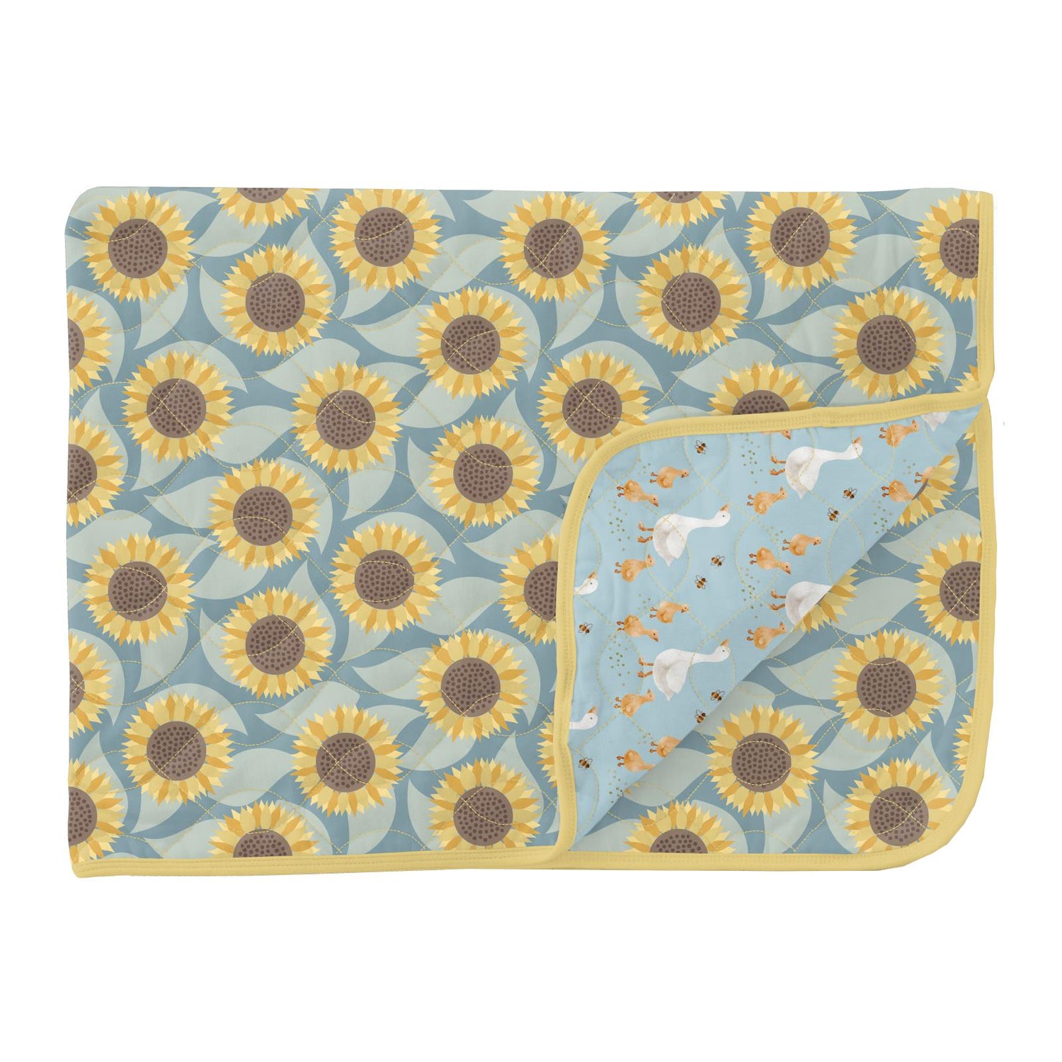 Print Quilted Throw Blanket in Stormy Sea Sunflower/Spring Sky Feeding Ducks (333708)