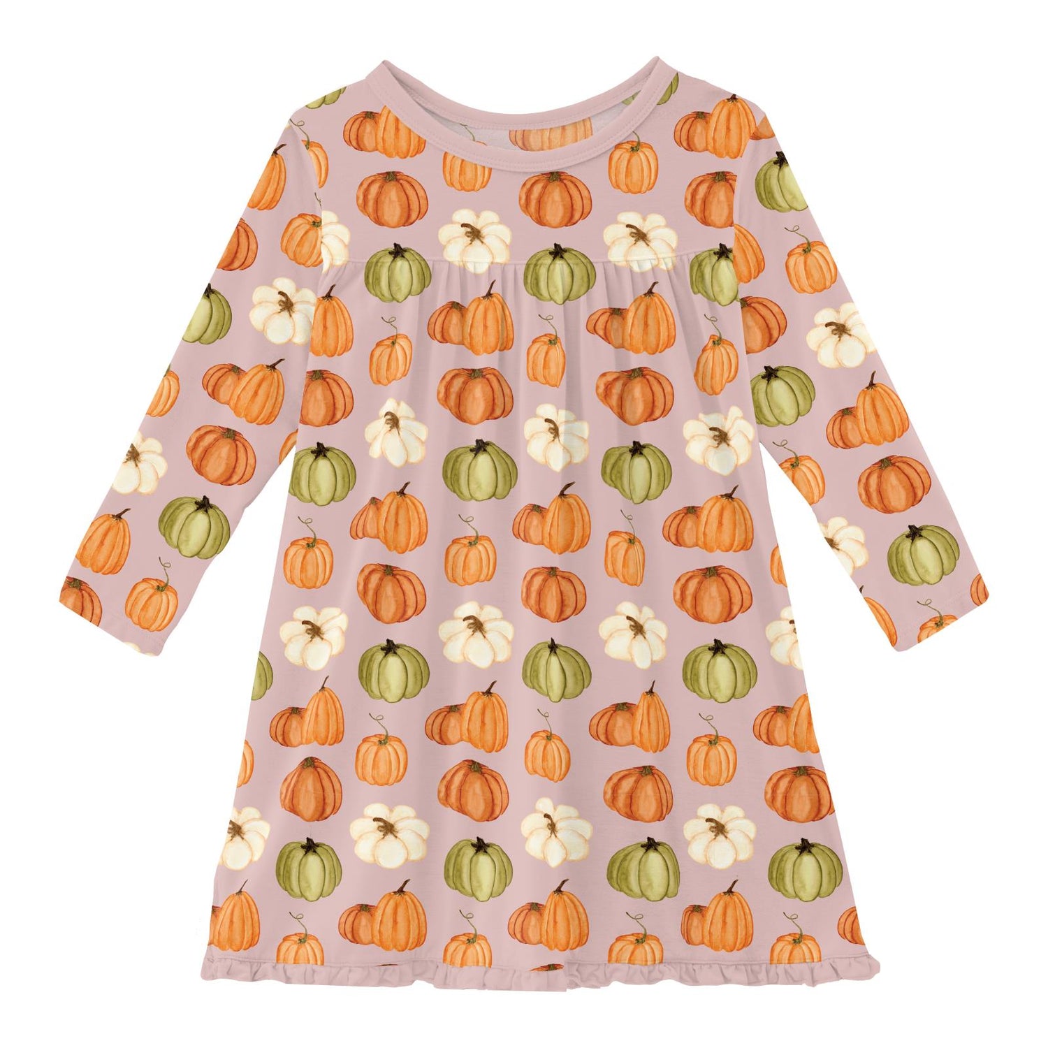 Print Long Sleeve Swing Dress in Baby Rose Pumpkin Patch (333723)