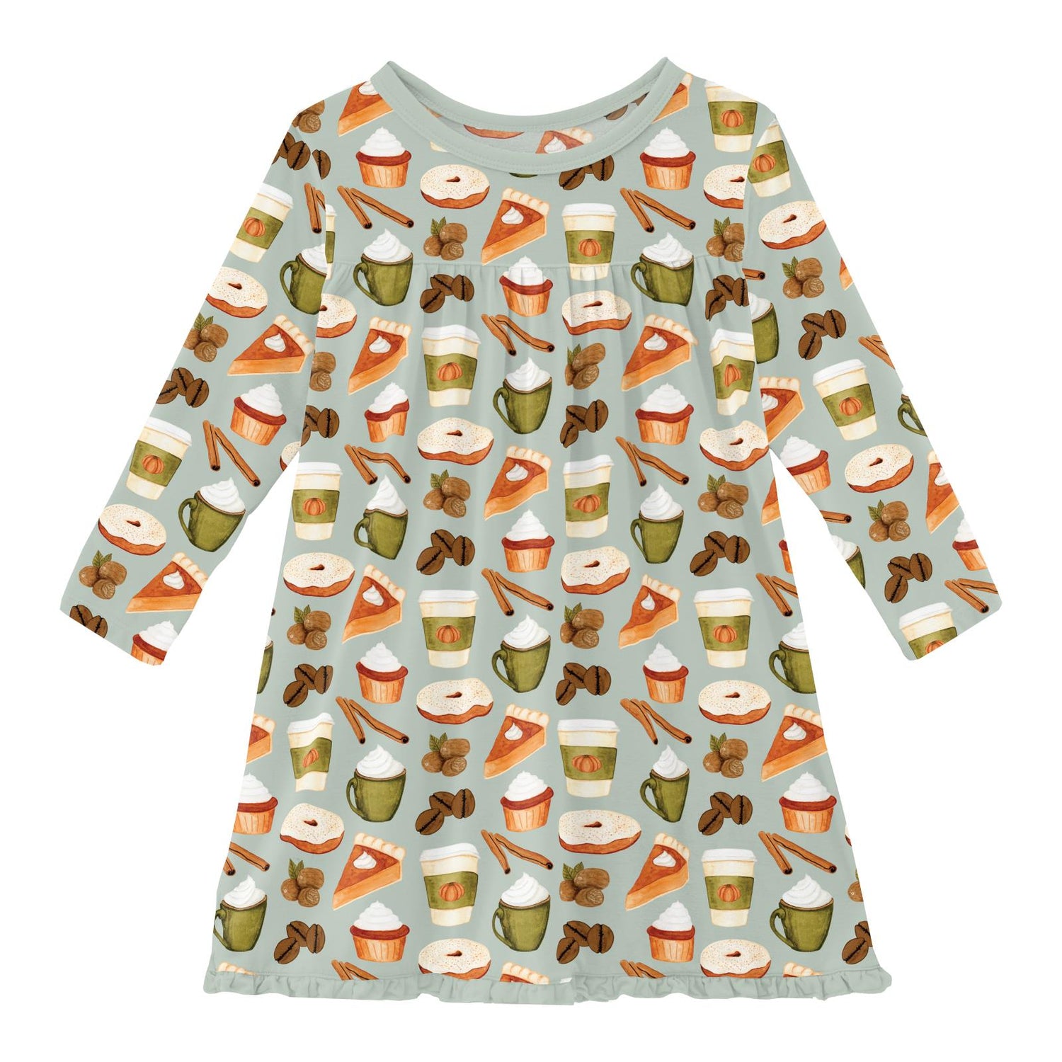 Print Long Sleeve Swing Dress in Aloe Pumpkin Spice (333945)