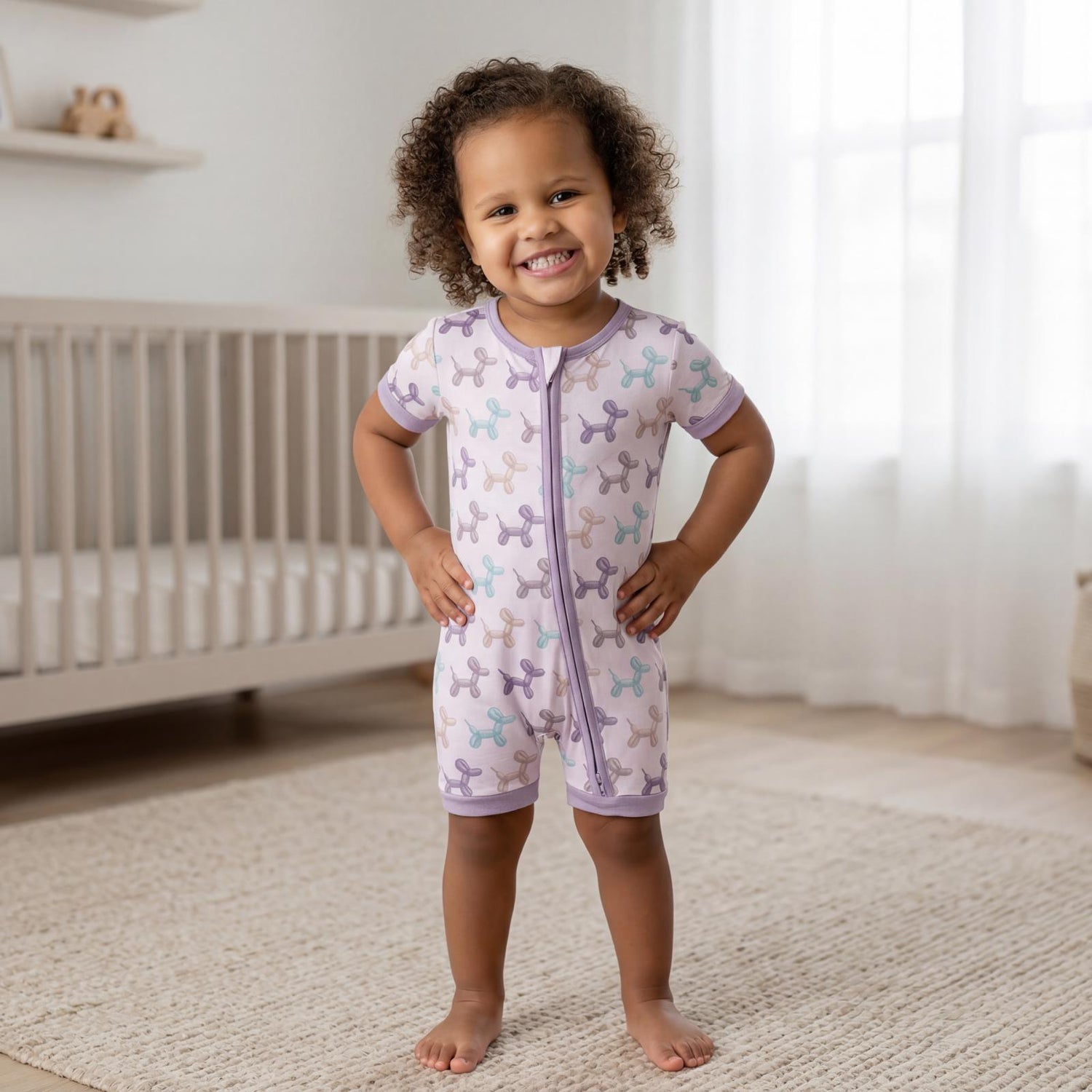 Print Shorty Sleeper with Zipper in Shrinking Violet Balloon Dogs (377520)