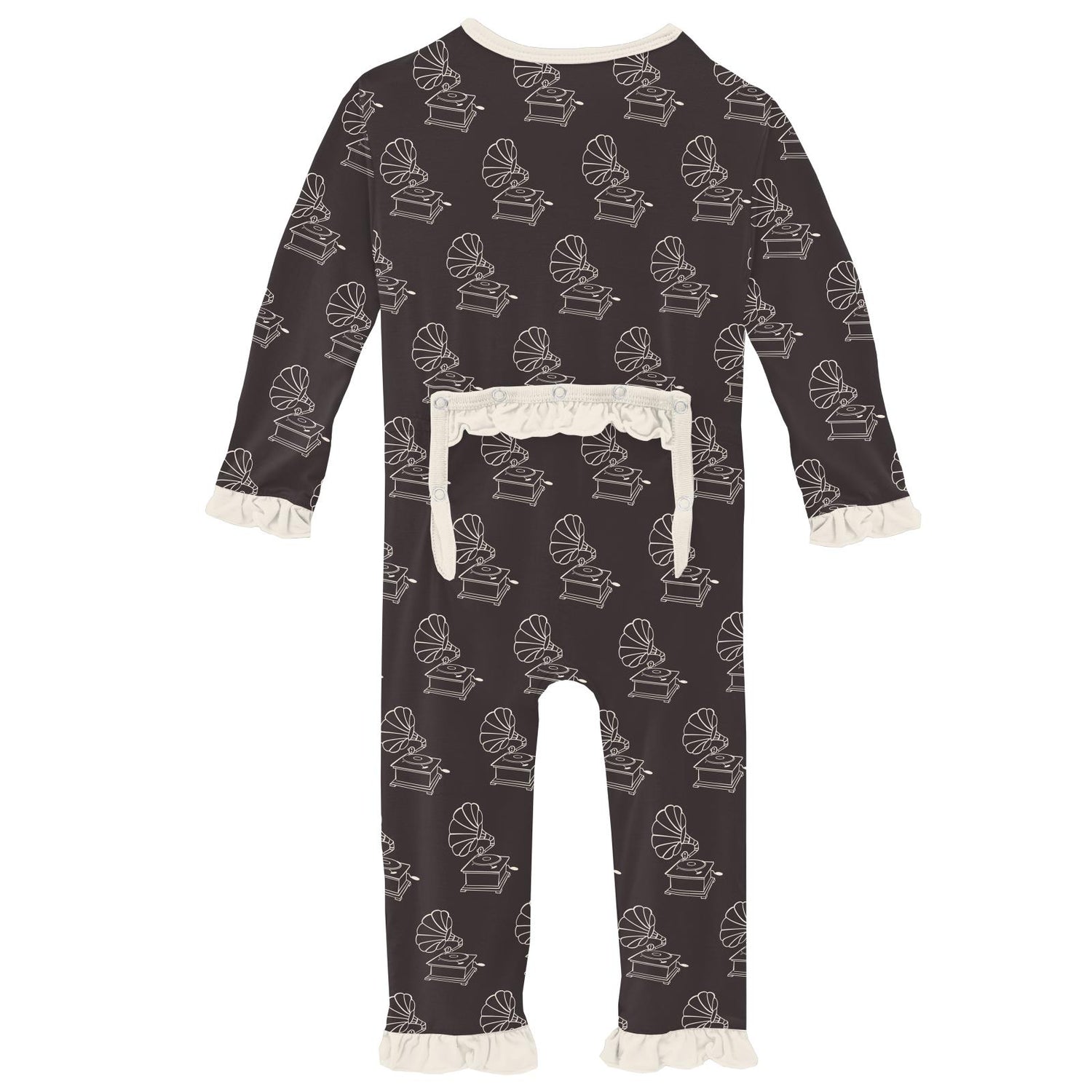 Print Layette Ruffle Coverall with Zipper in Midnight Gramophone (235036)