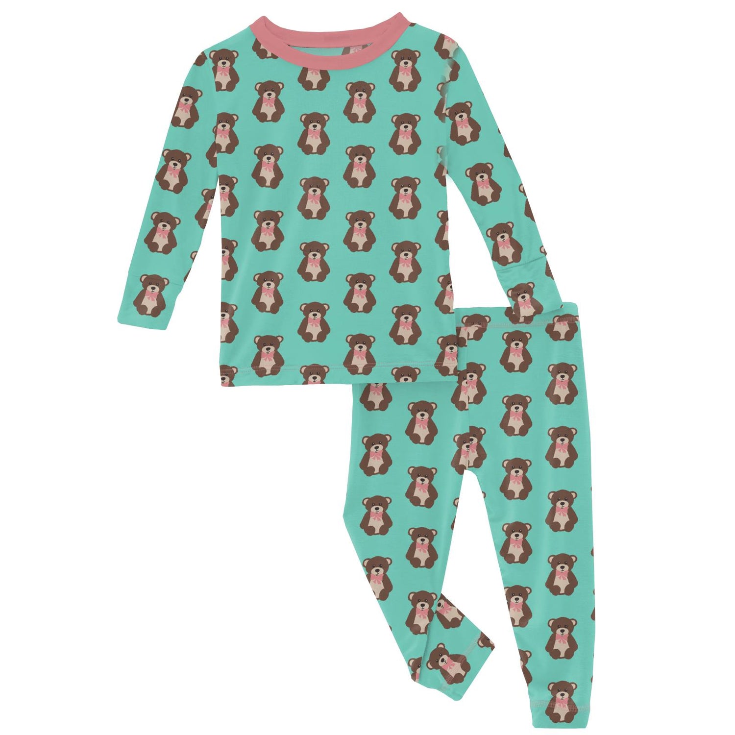 Print Long Sleeve Pajama Set in Glass Teddy Bear (235618)