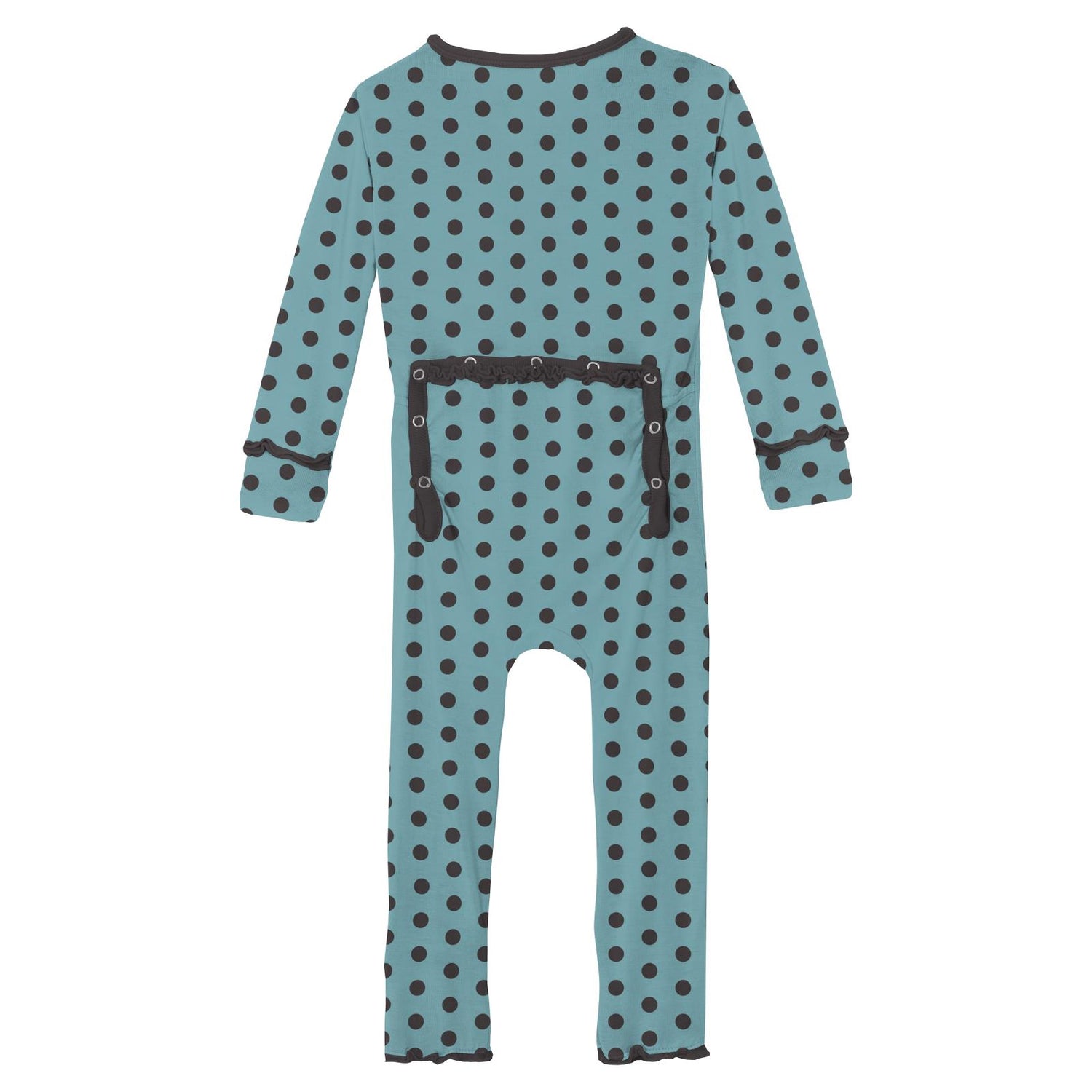 Print Muffin Ruffle Coverall with Zipper in Glacier Polka Dots (235703)