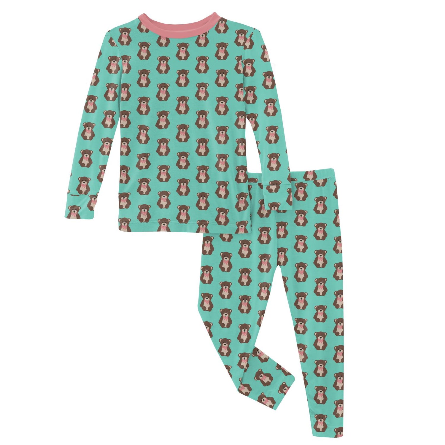Print Long Sleeve Pajama Set in Glass Teddy Bear (235804)