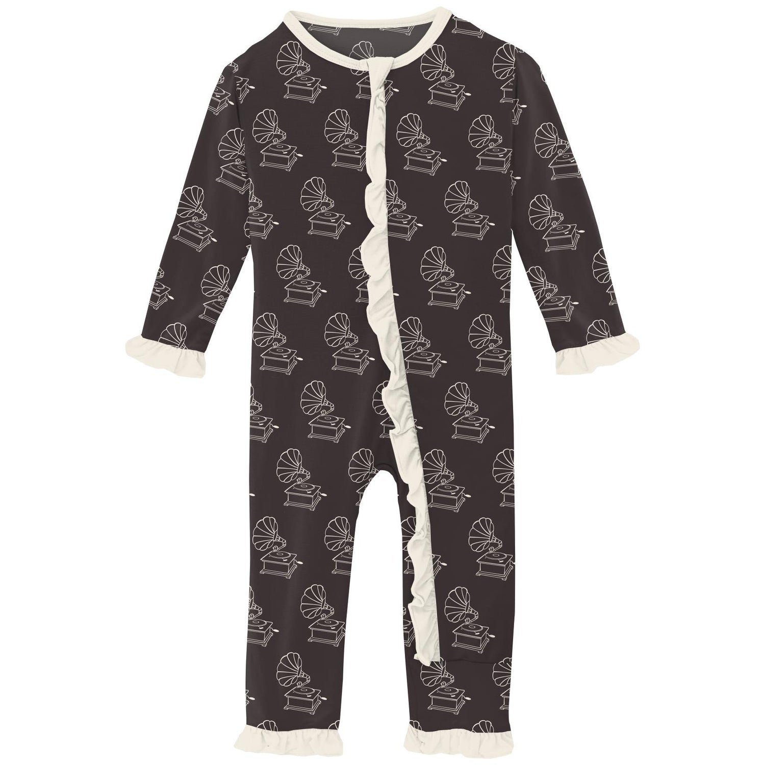 Print Layette Ruffle Coverall with Zipper in Midnight Gramophone (233674)