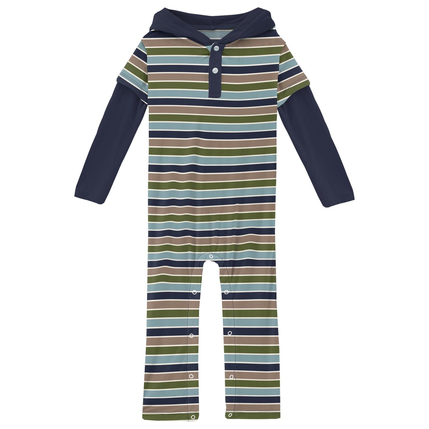 Print Long Sleeve Hoodie Romper in Fall Vibes Stripe (351892)