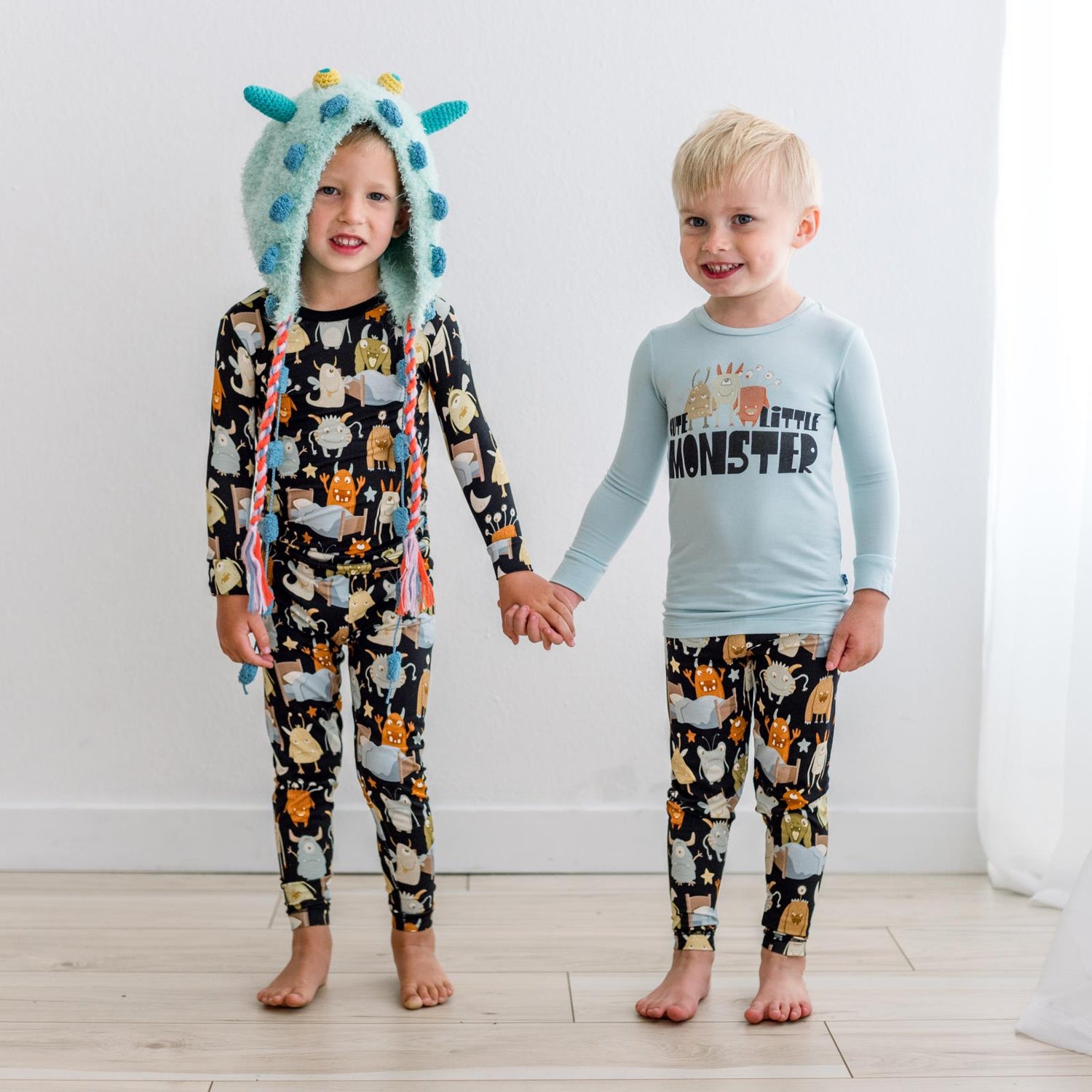 Long Sleeve Graphic Tee Pajama Set in Midnight Monsters Under the Bed (352081)