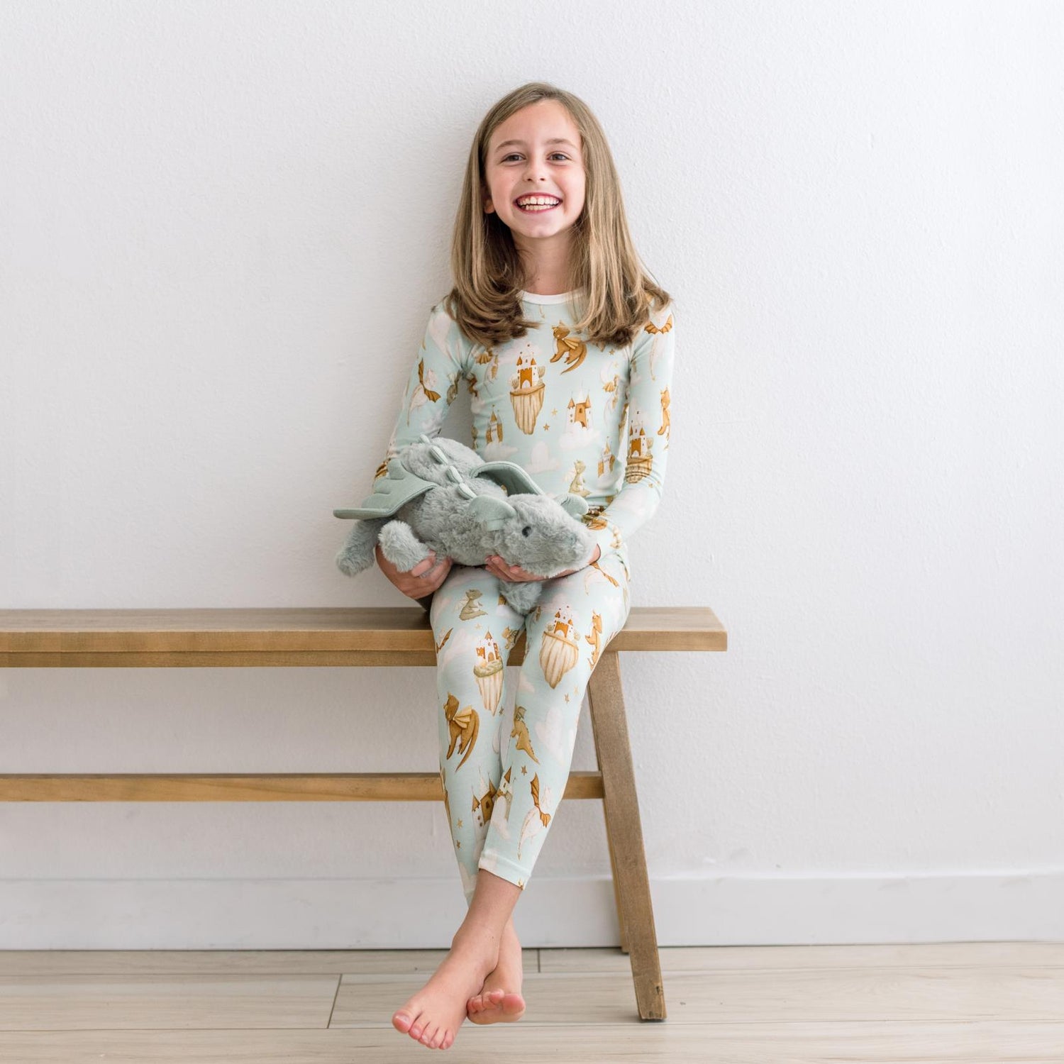 Print Long Sleeve Pajama Set in Aloe Castles and Clouds (352005)