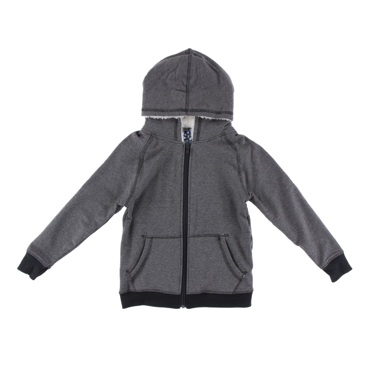 Fleece Zip-Front Hoodie with Sherpa-Lined Hood in Heathered Zebra (274709)