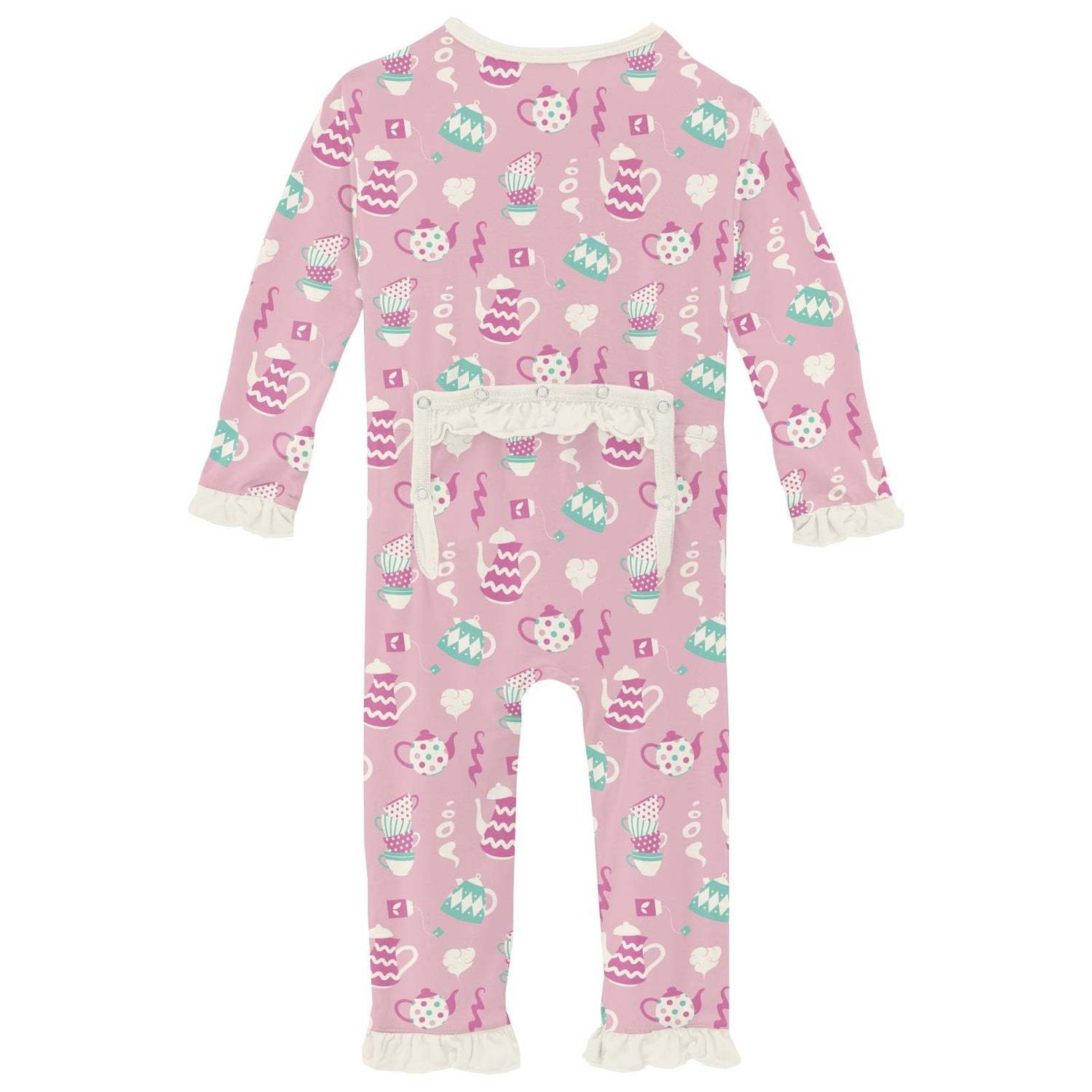 Print Classic Ruffle Coverall with 2 Way Zipper in Cake Pop Tea Party