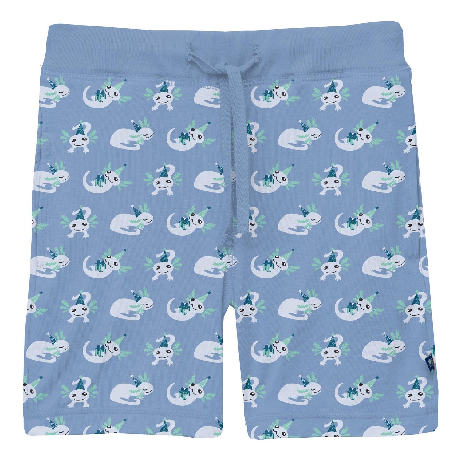 Print Lightweight Drawstring Shorts in Dream Blue Axolotl Party