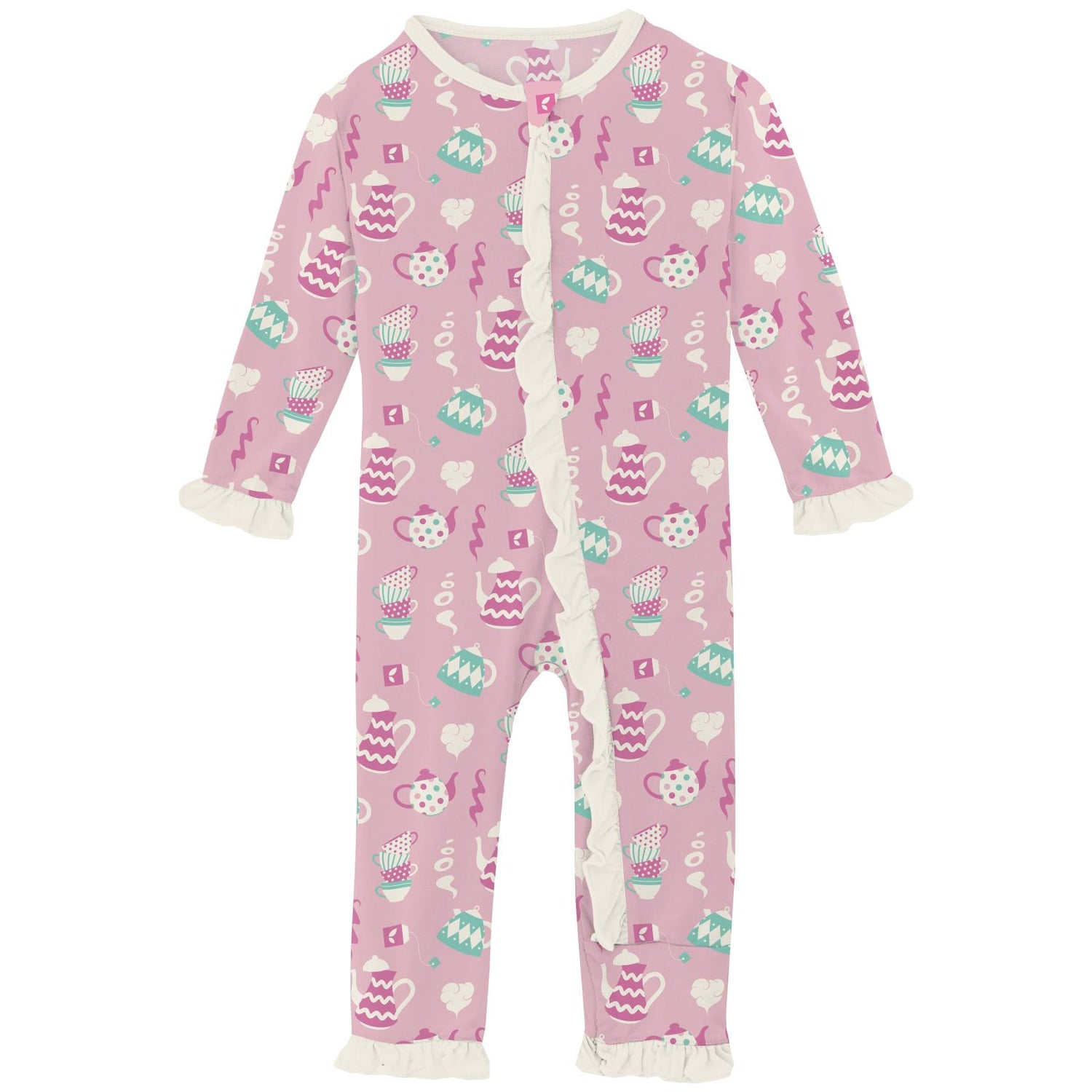 Print Classic Ruffle Coverall with 2 Way Zipper in Cake Pop Tea Party