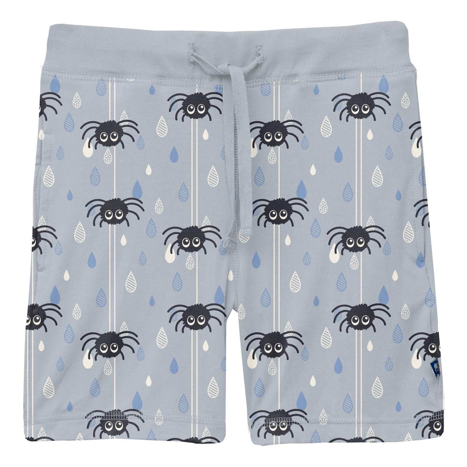 Print Lightweight Drawstring Shorts in Pearl Blue Itsy Bitsy Spider