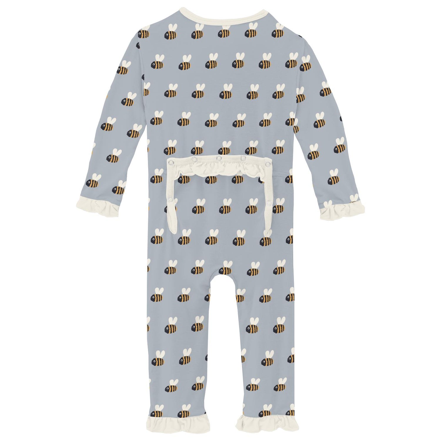 Print Classic Ruffle Coverall with 2 Way Zipper in Pearl Blue Baby Bumblebee