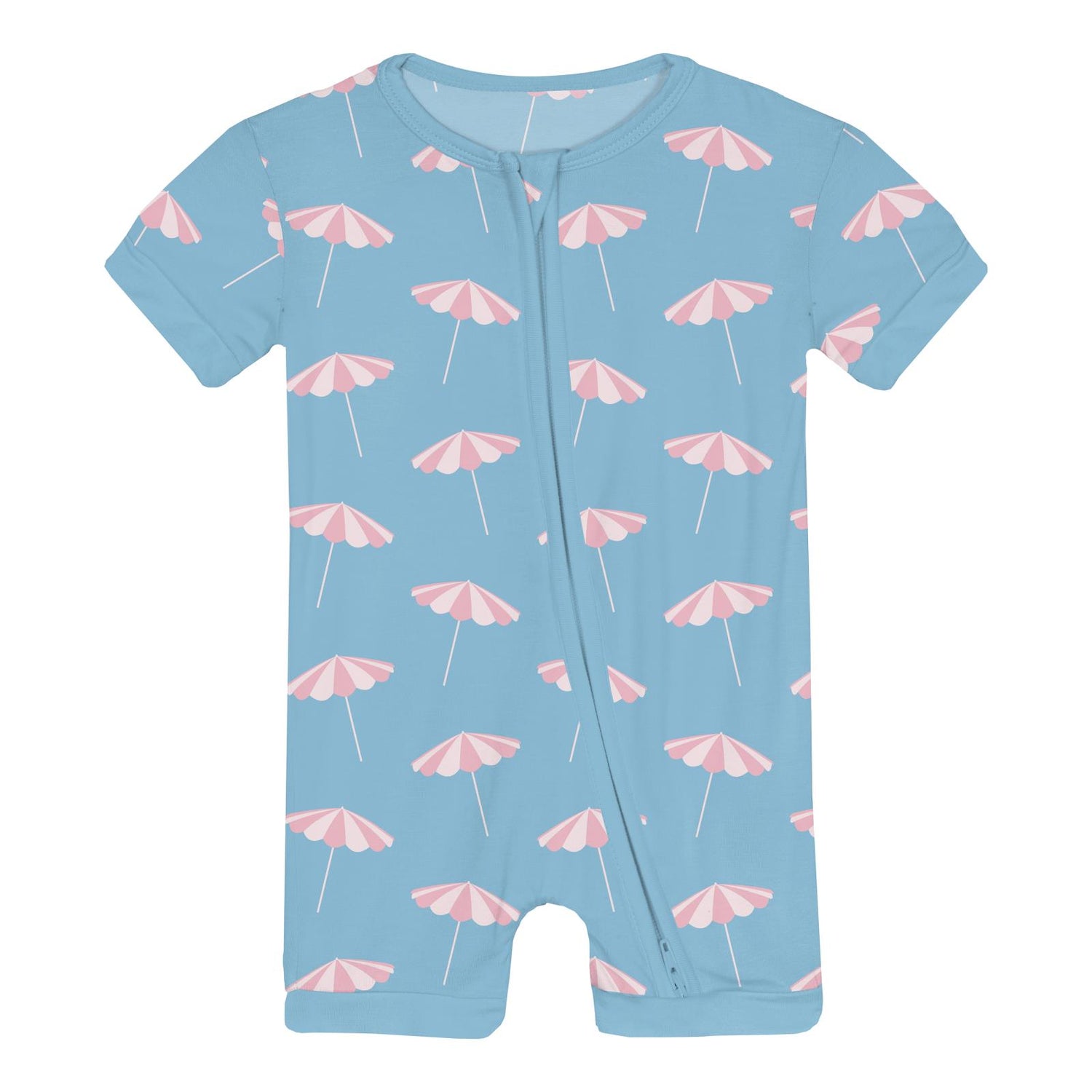 Print Shorty Sleeper with Zipper in Seaside Blue Beach Umbrellas (341401)