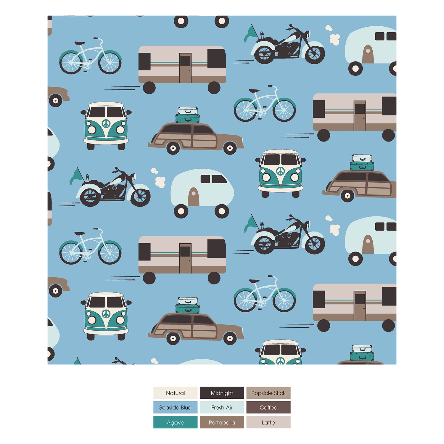 Print Short Sleeve Pocket One Piece & Pants Outfit Set in Seaside Blue On the Way (324509)