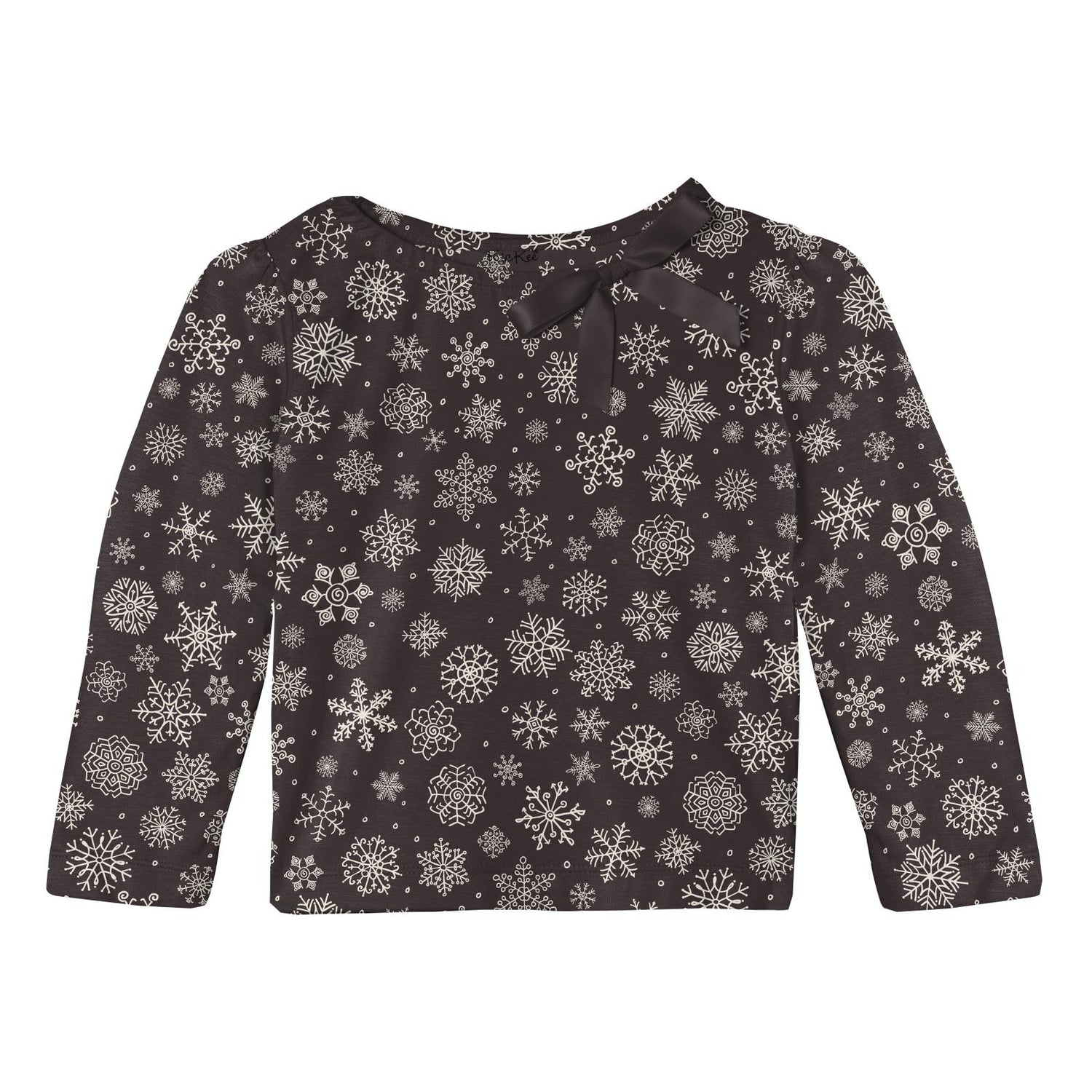 Print Long Sleeve Bow Tee in Chalkboard Snowflakes (342285)