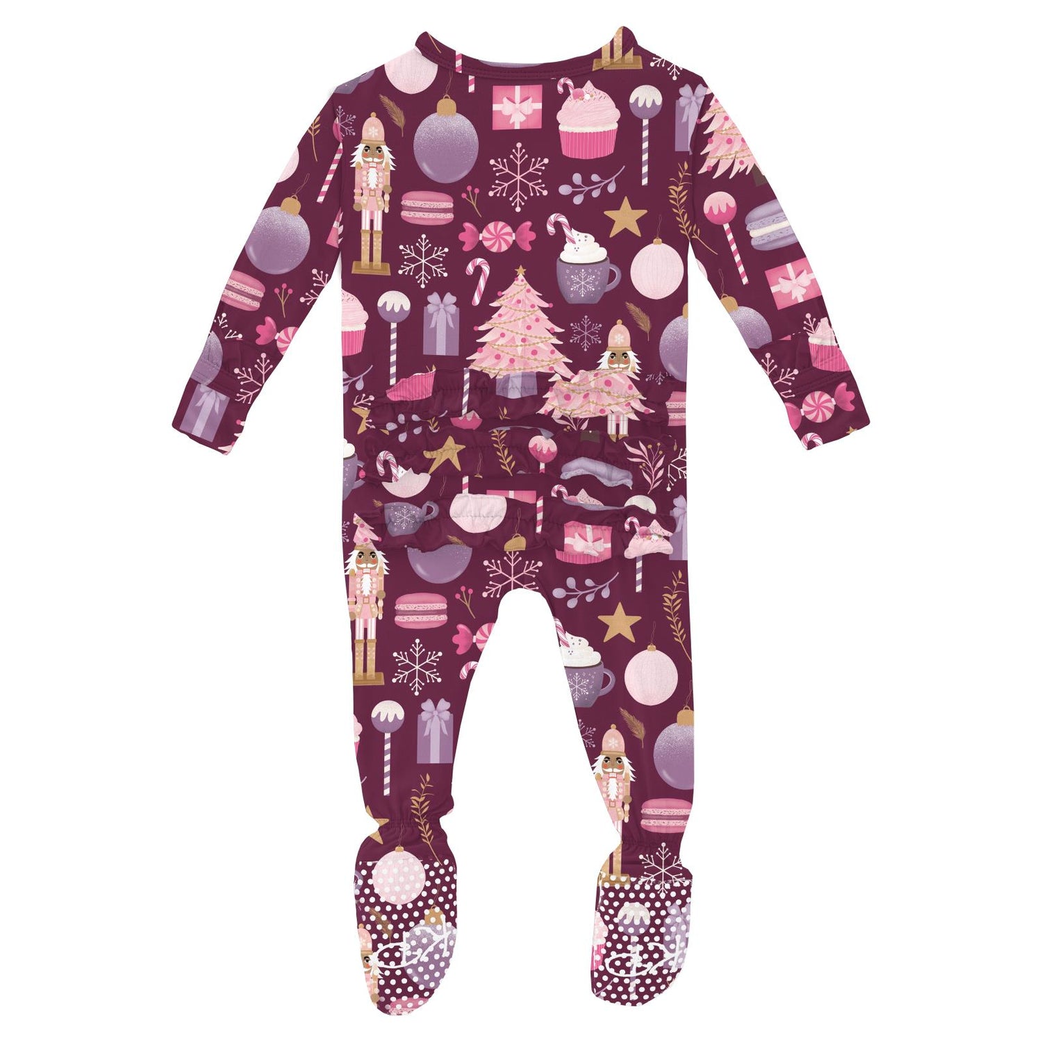 Print Layette Ruffle Footie with 2 Way Zipper in Melody Sugar Plum (342228)