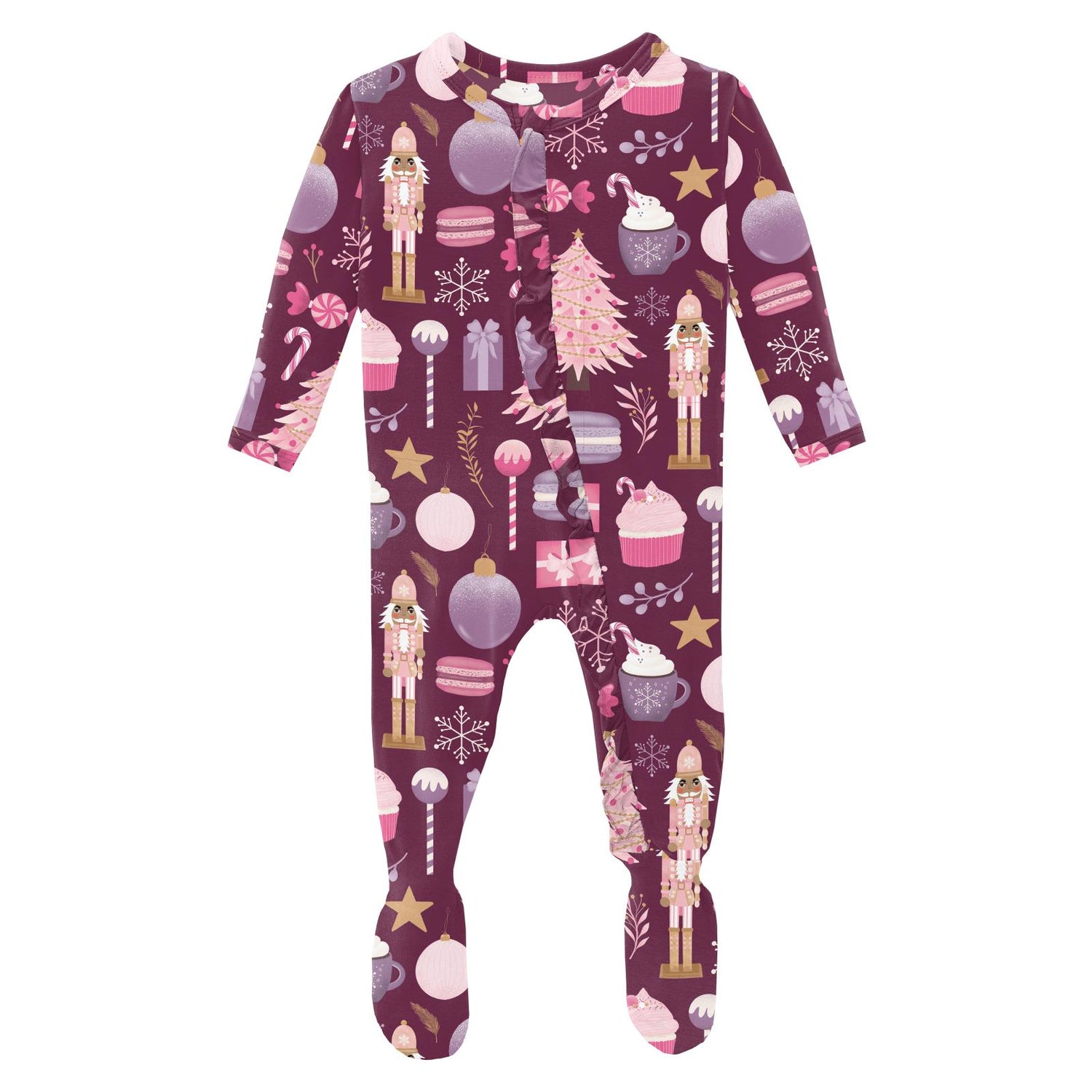 Print Layette Ruffle Footie with 2 Way Zipper in Melody Sugar Plum (342580)