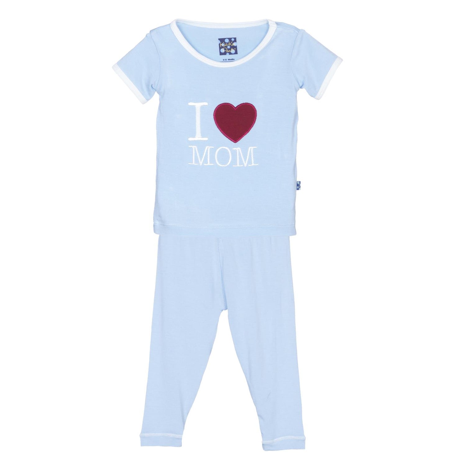 Holiday Short Sleeve Applique Pajama Set in Pond I Love Mom (223287)