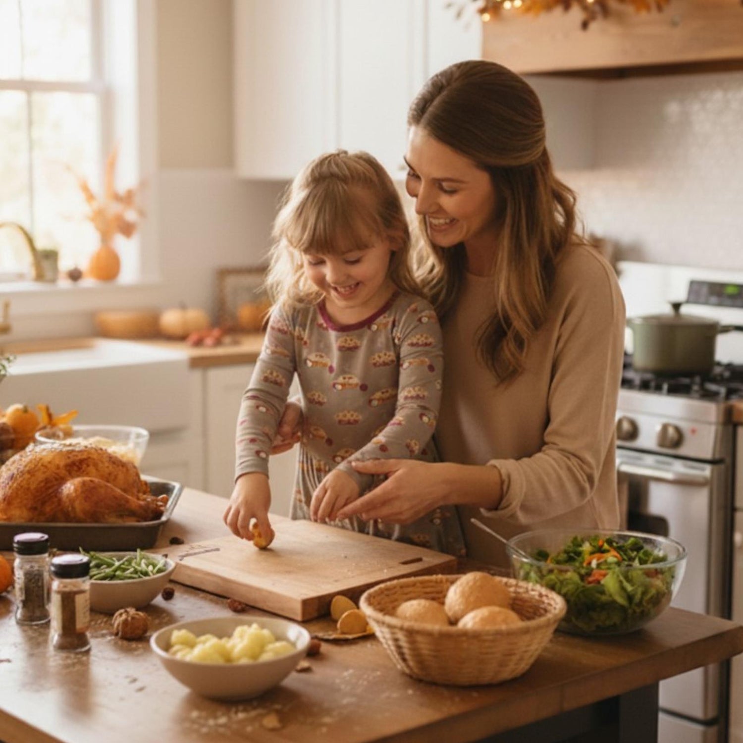 Print Long Sleeve Twirl Dress with Pockets in Fall Pies (338422)