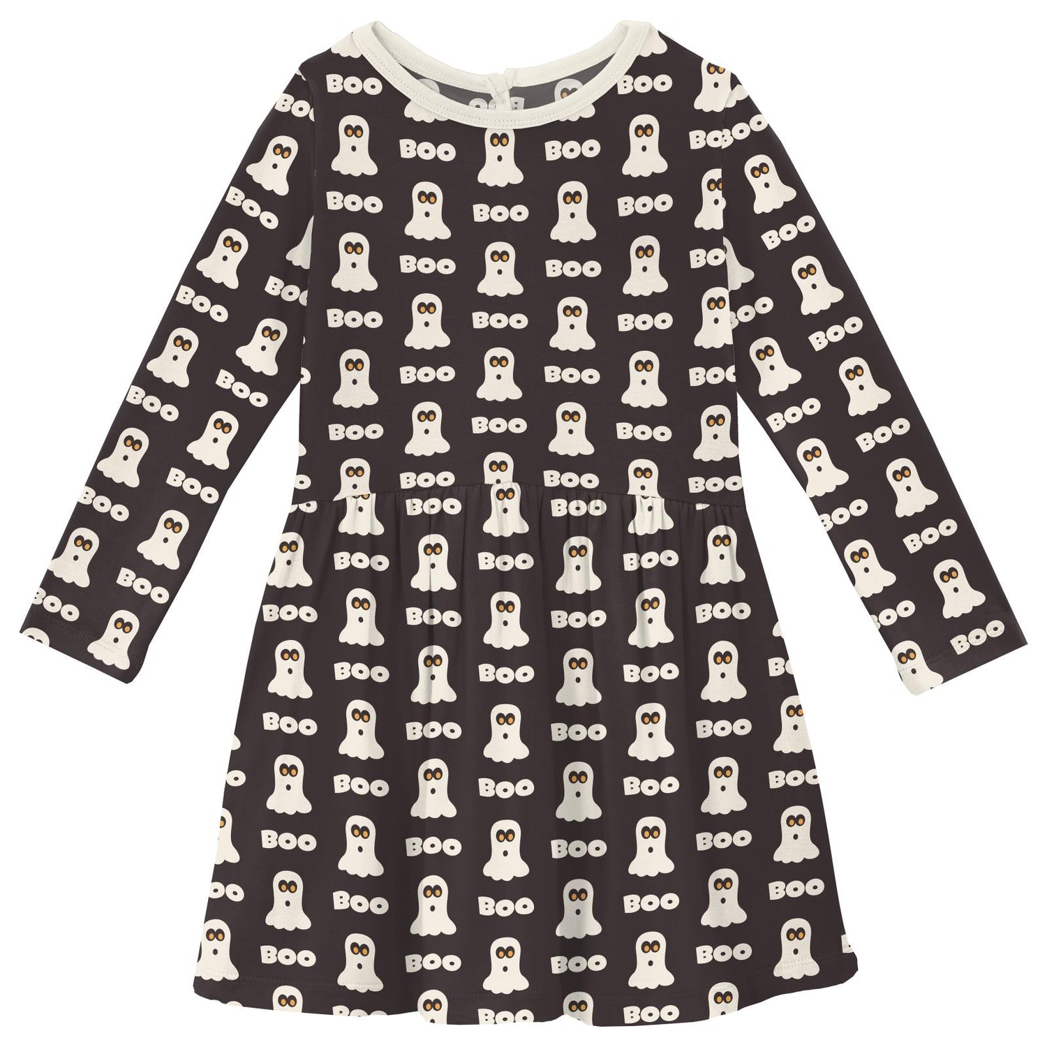 Print Long Sleeve Twirl Dress with Pockets in Midnight Boo (338429)