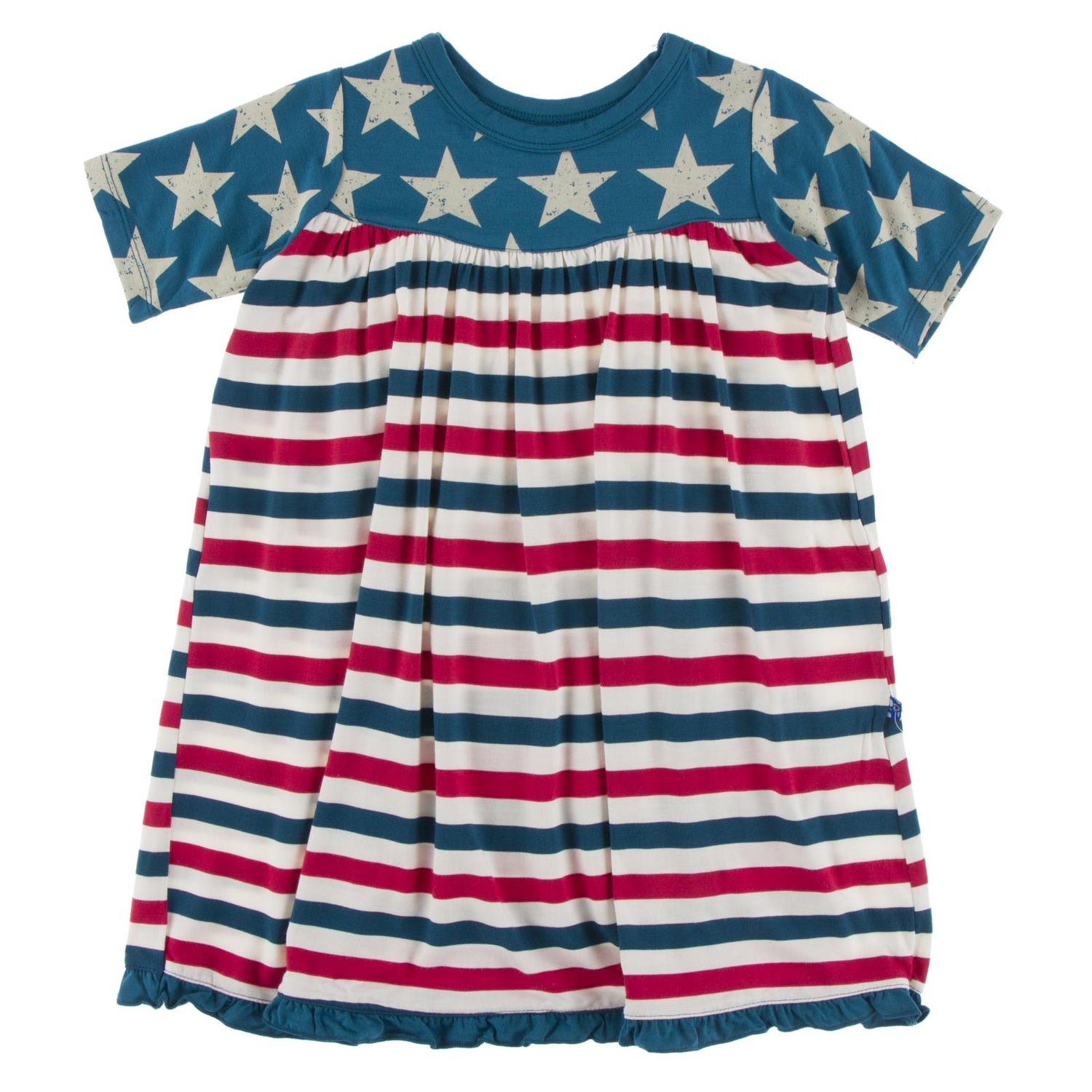 Print Short Sleeve Swing Dress in Vintage Stars with USA Stripe (339161)