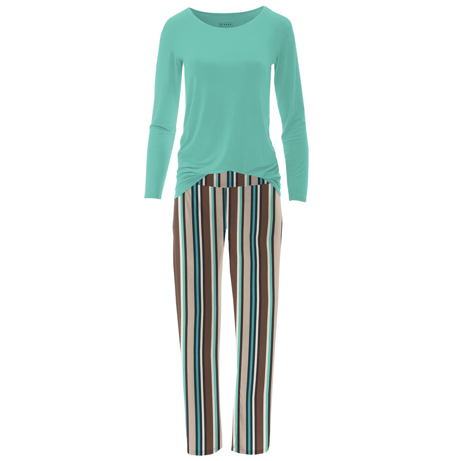 Women's Long Sleeve Relaxed Tee & Pajama Pants Set in Dad's Tie Stripe