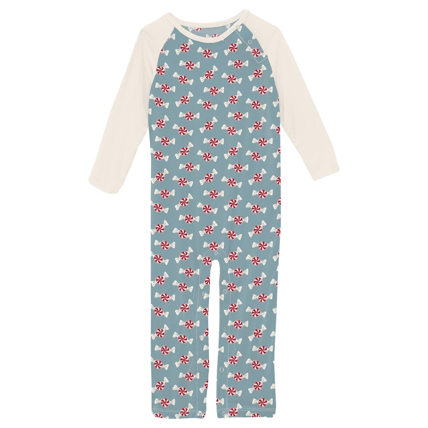 Print Long Sleeve Raglan Romper in Stormy Sea Peppermints (299409)