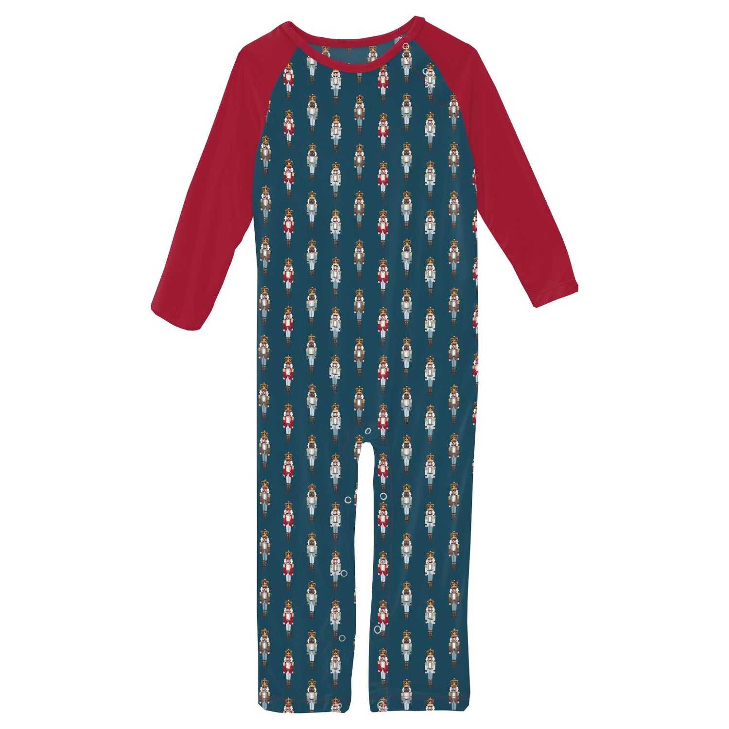 Print Long Sleeve Raglan Romper in Peacock Nutcrackers (299424)