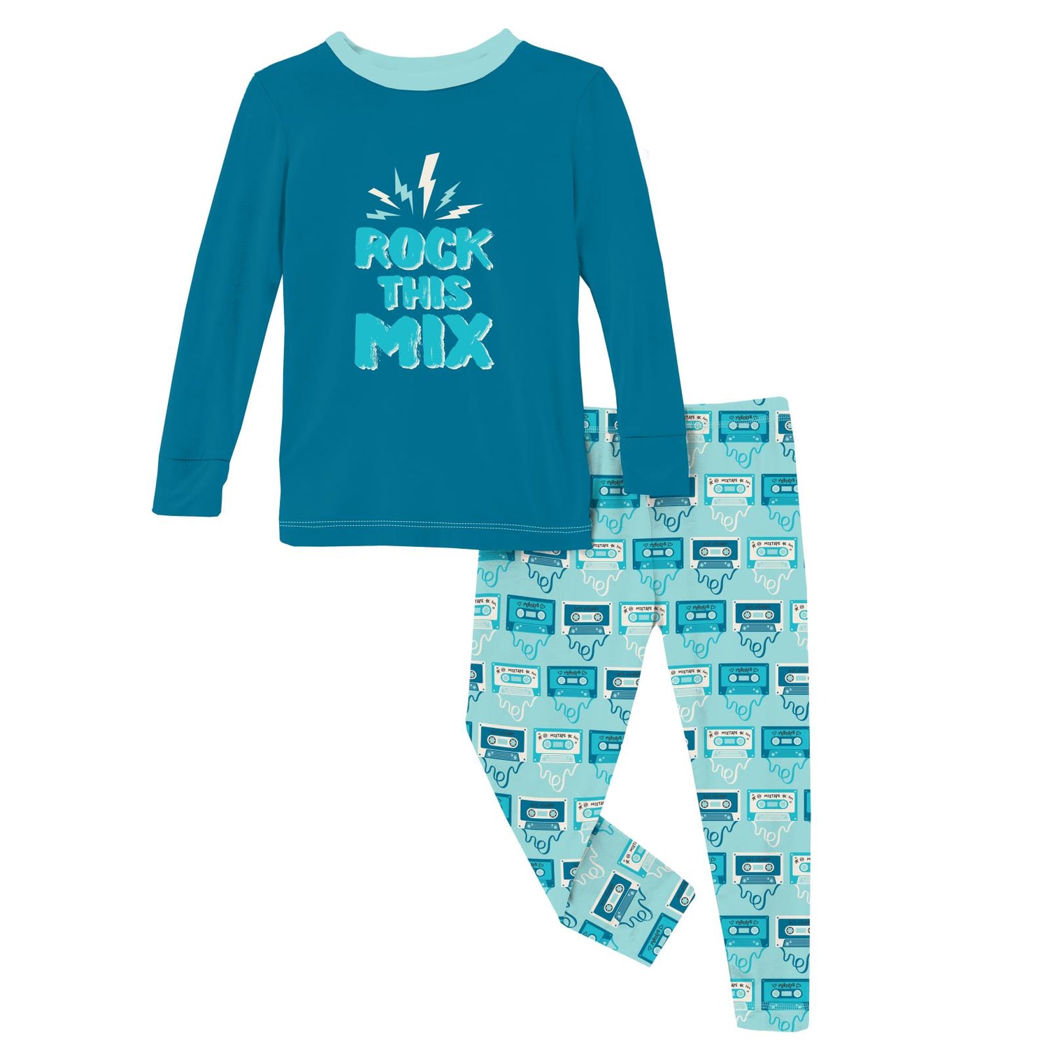 Long Sleeve Graphic Tee Pajama Set in Summer Sky Mixtape (249465)