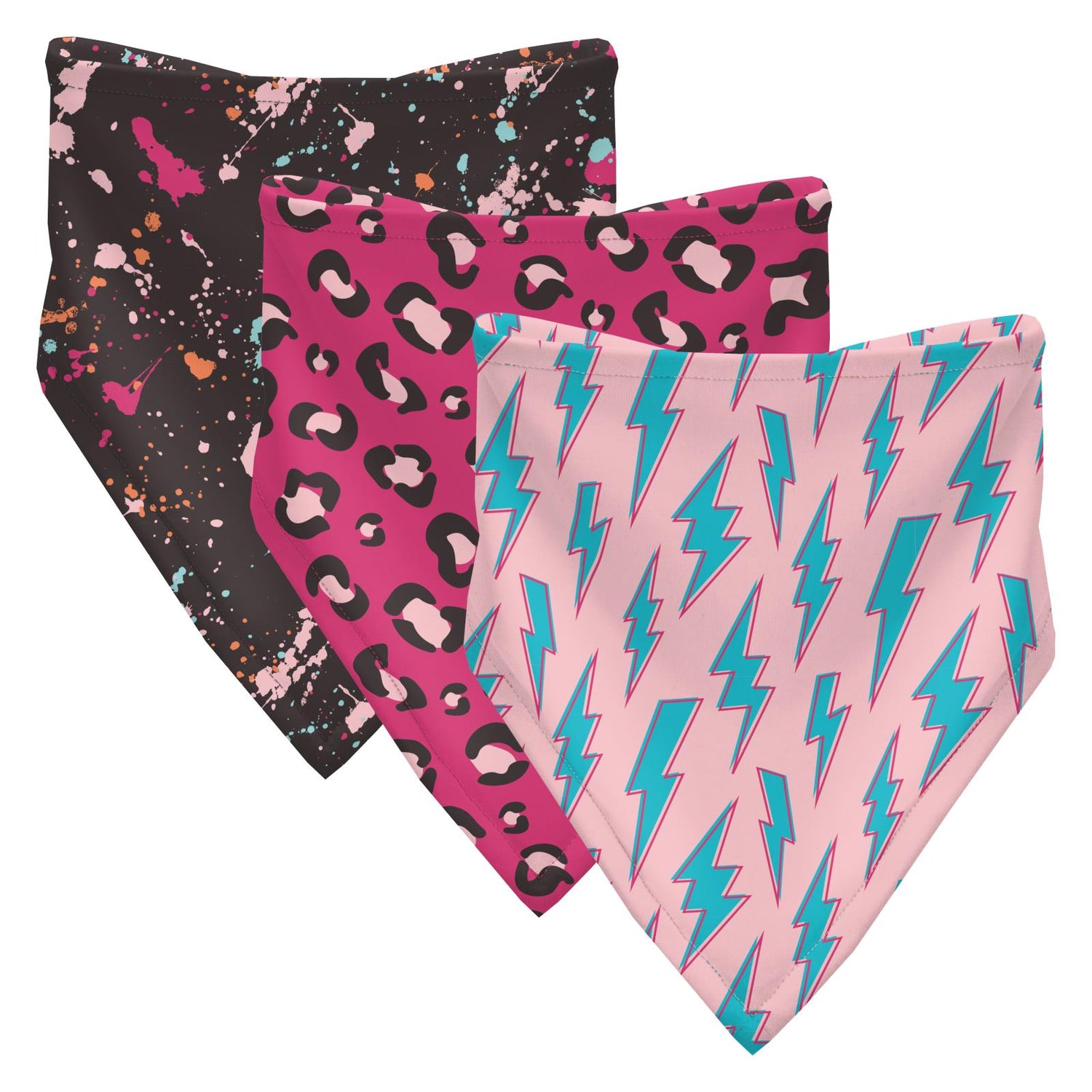 Print Bandana Bib Set of 3 in Calypso Splatter Paint, Calypso Cheetah Print & Lotus Lightning (249524)
